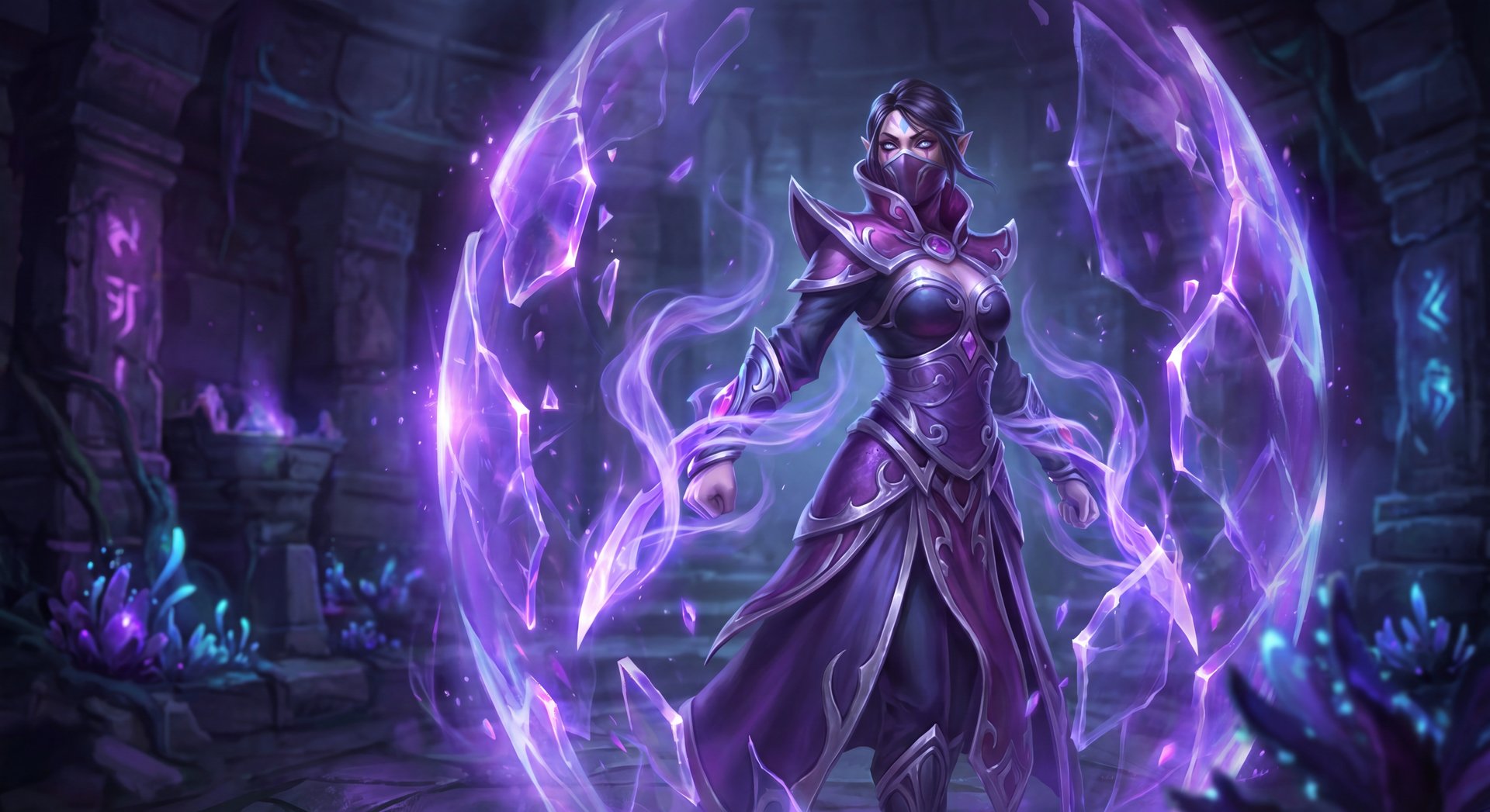 Templar Assassin using Refraction ability with purple energy shields
