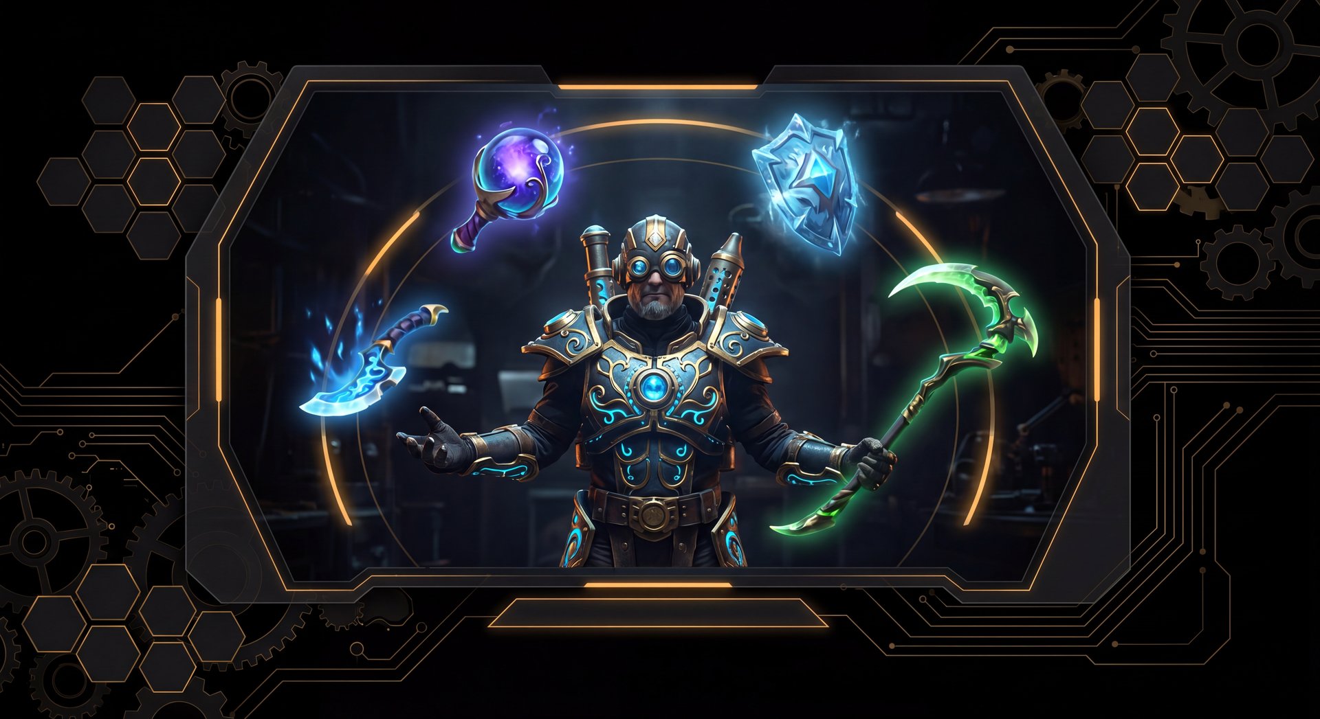 Tinker core item build progression on dark background