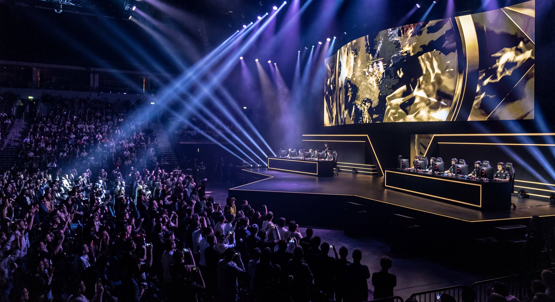 Dota 2 esports playoff stage cinematic scene