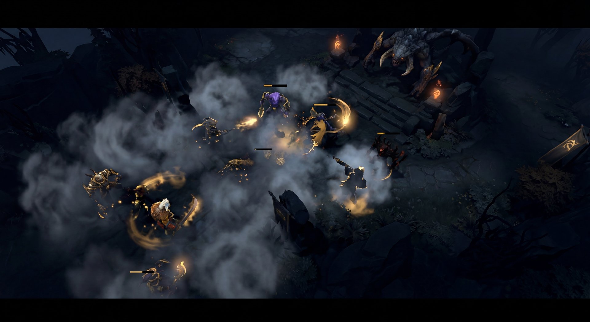 Dota 2 ranked match tactical map with gold and black cinematic mood