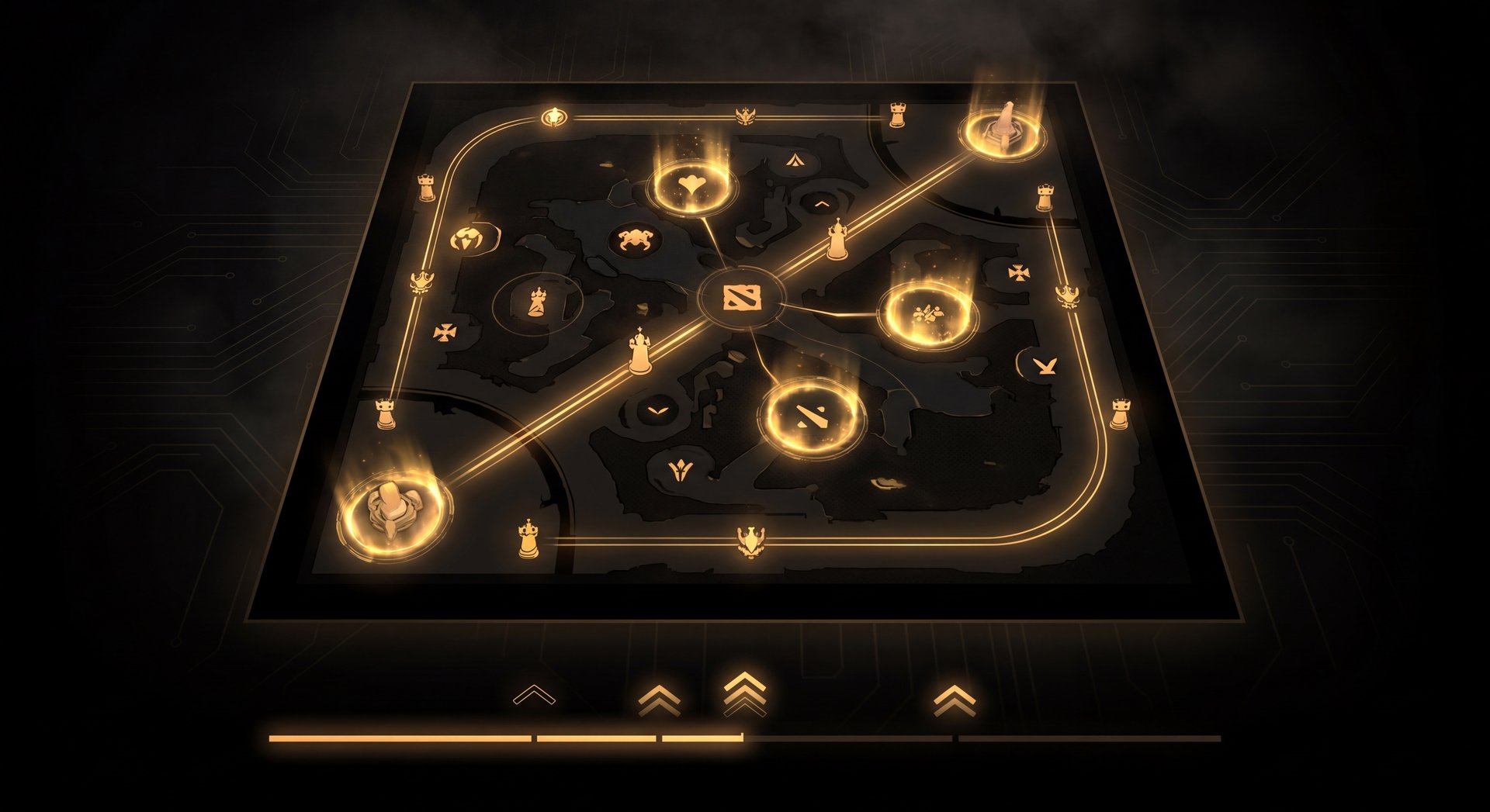 Dota 2 MMR growth concept with gold highlights on black background