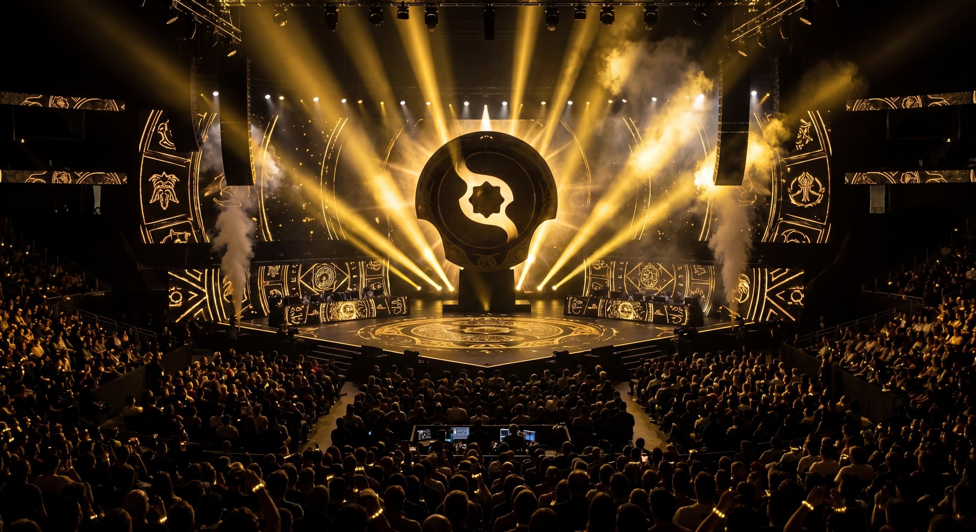 Dota 2 tournament stage cinematic dark gold black