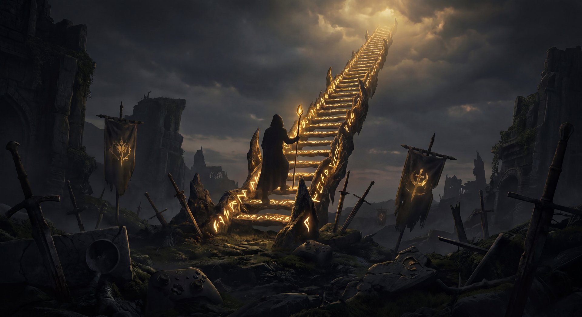 Dota 2 player climbing MMR ladder with dark cinematic gold and black visual