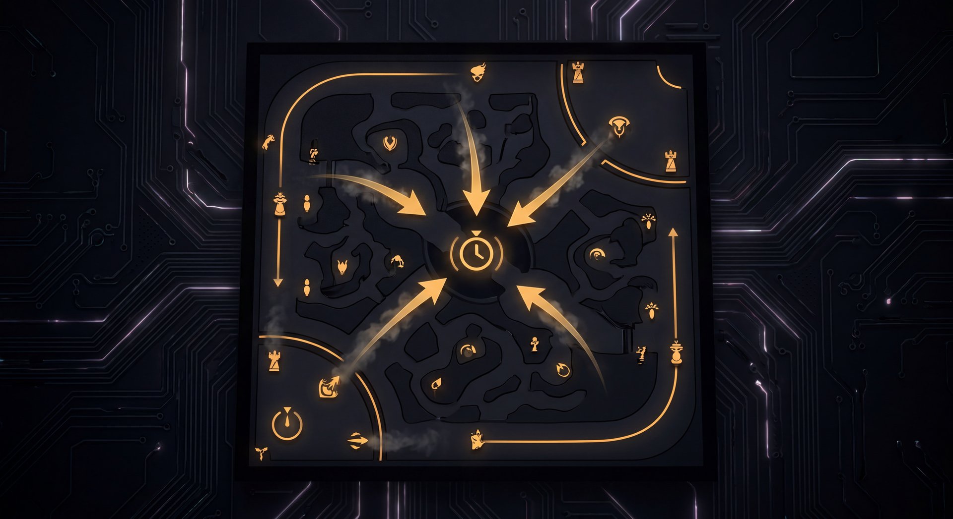 Dota 2 minimap tactical movement with golden highlights
