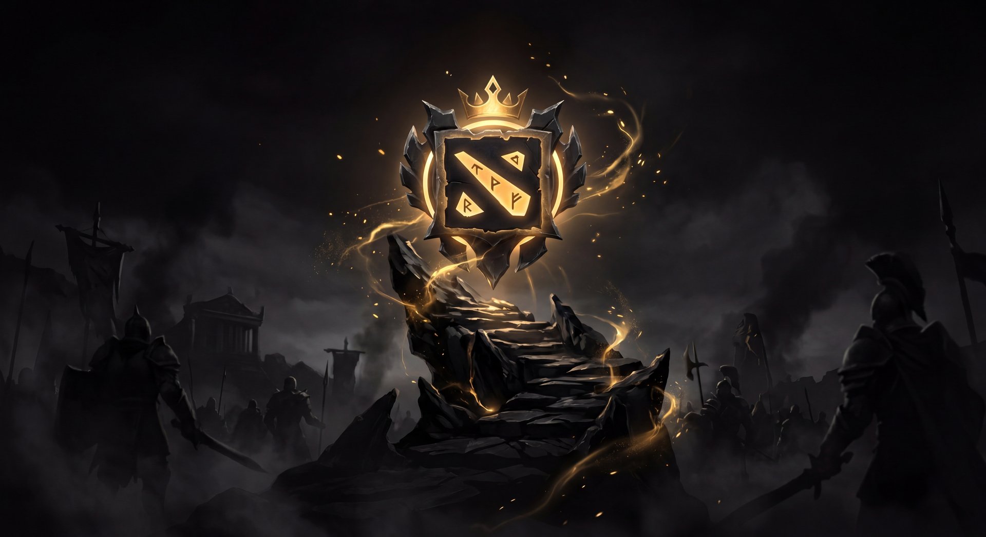 High MMR Dota 2 rank progression cinematic dark gold theme