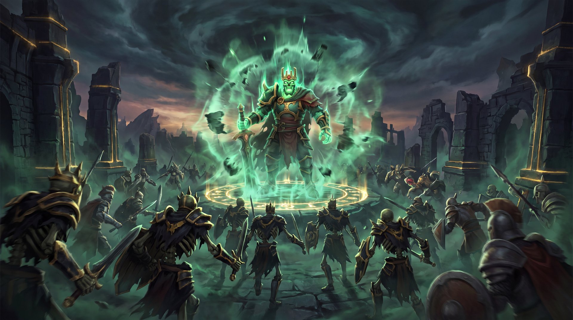 Wraith King Dota 2 teamfight positioning skeleton army dark fantasy ghost warrior