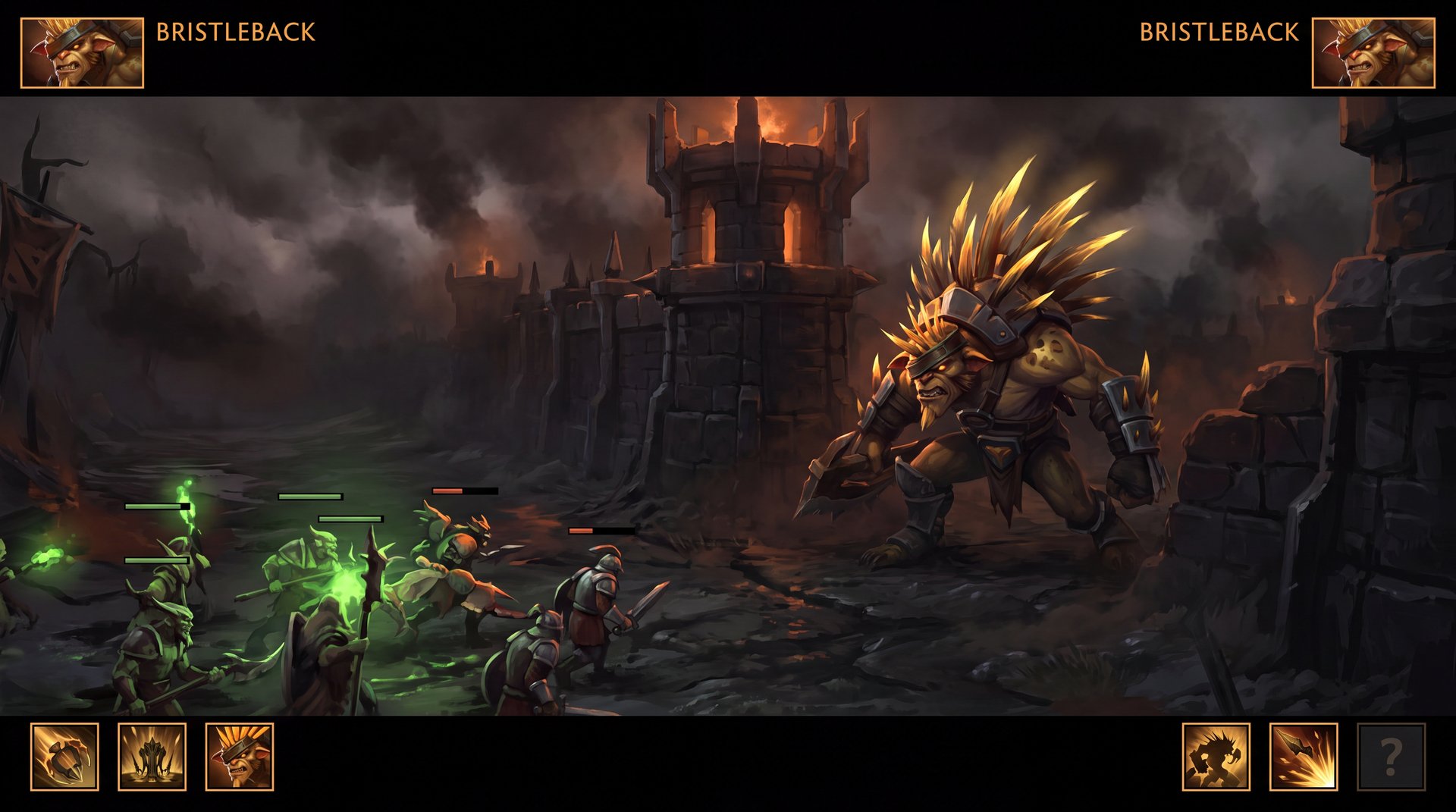 Bristleback offlane laning phase Dota 2 dark fantasy spiked beast warrior art
