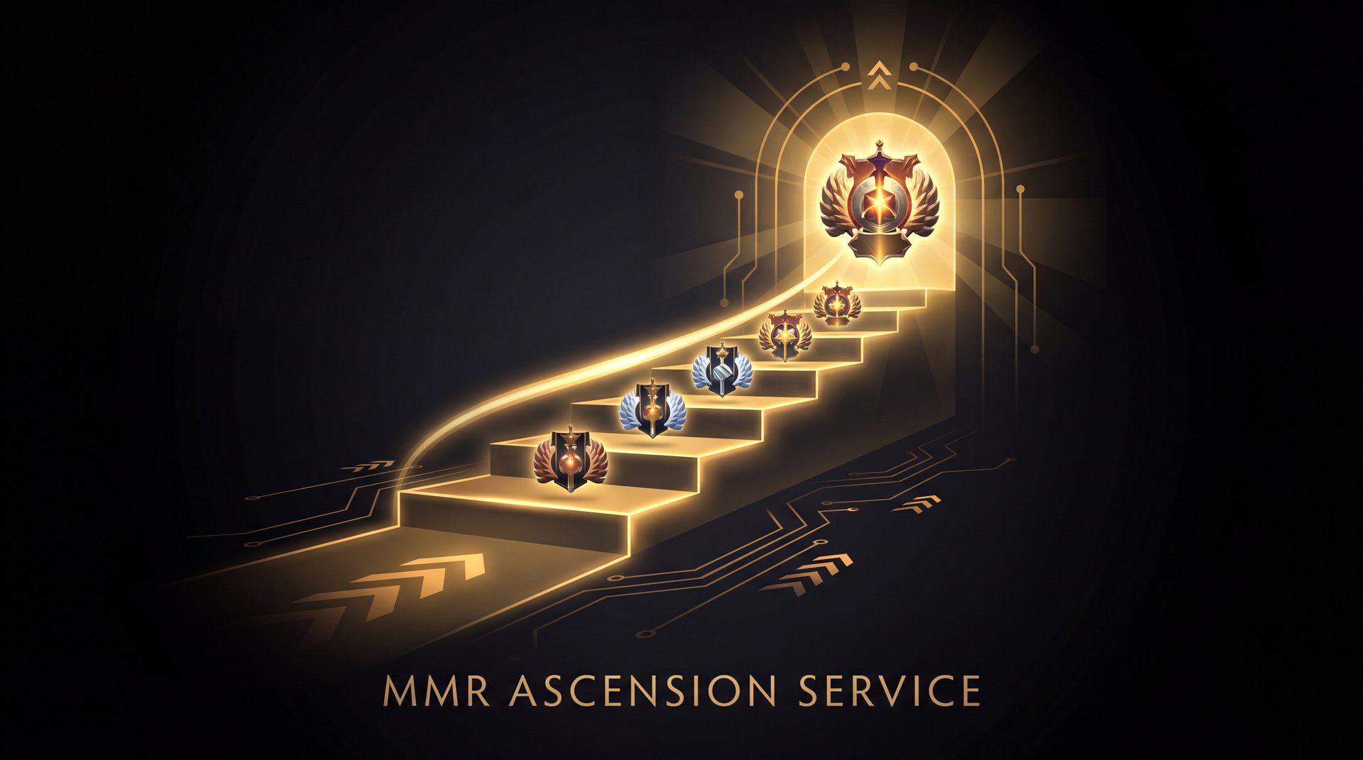 Dota 2 MMR boost service Divine Immortal rank progression dark gold gaming visual