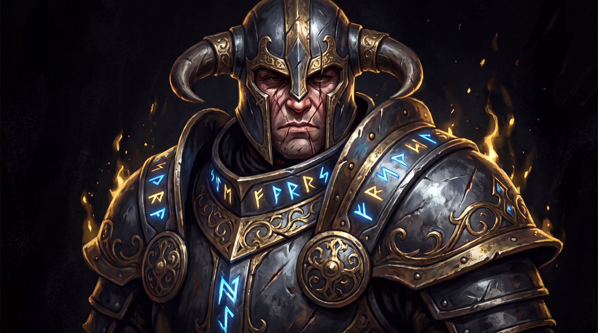 Sven the Rogue Knight Dota 2 hero portrait cinematic dark background gold accents
