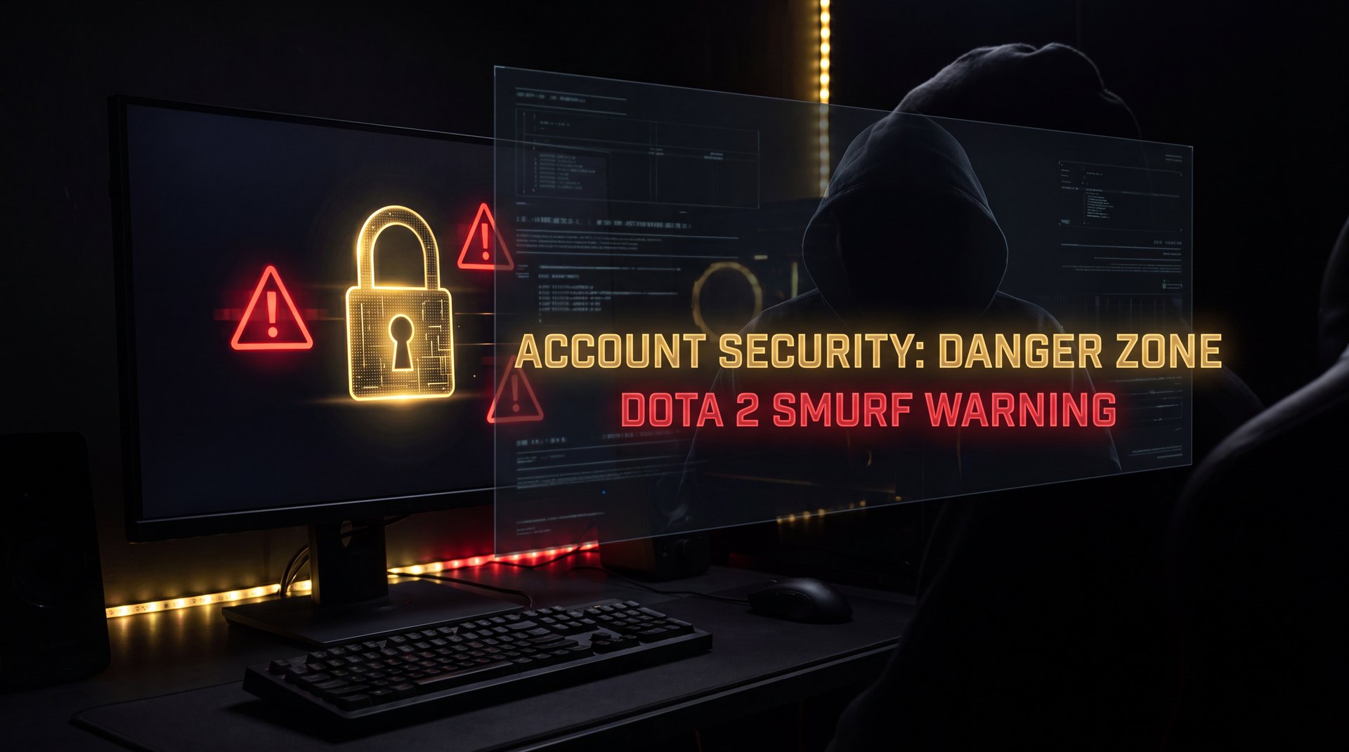 Dota 2 smurf account security risks warning signs dark gaming aesthetic