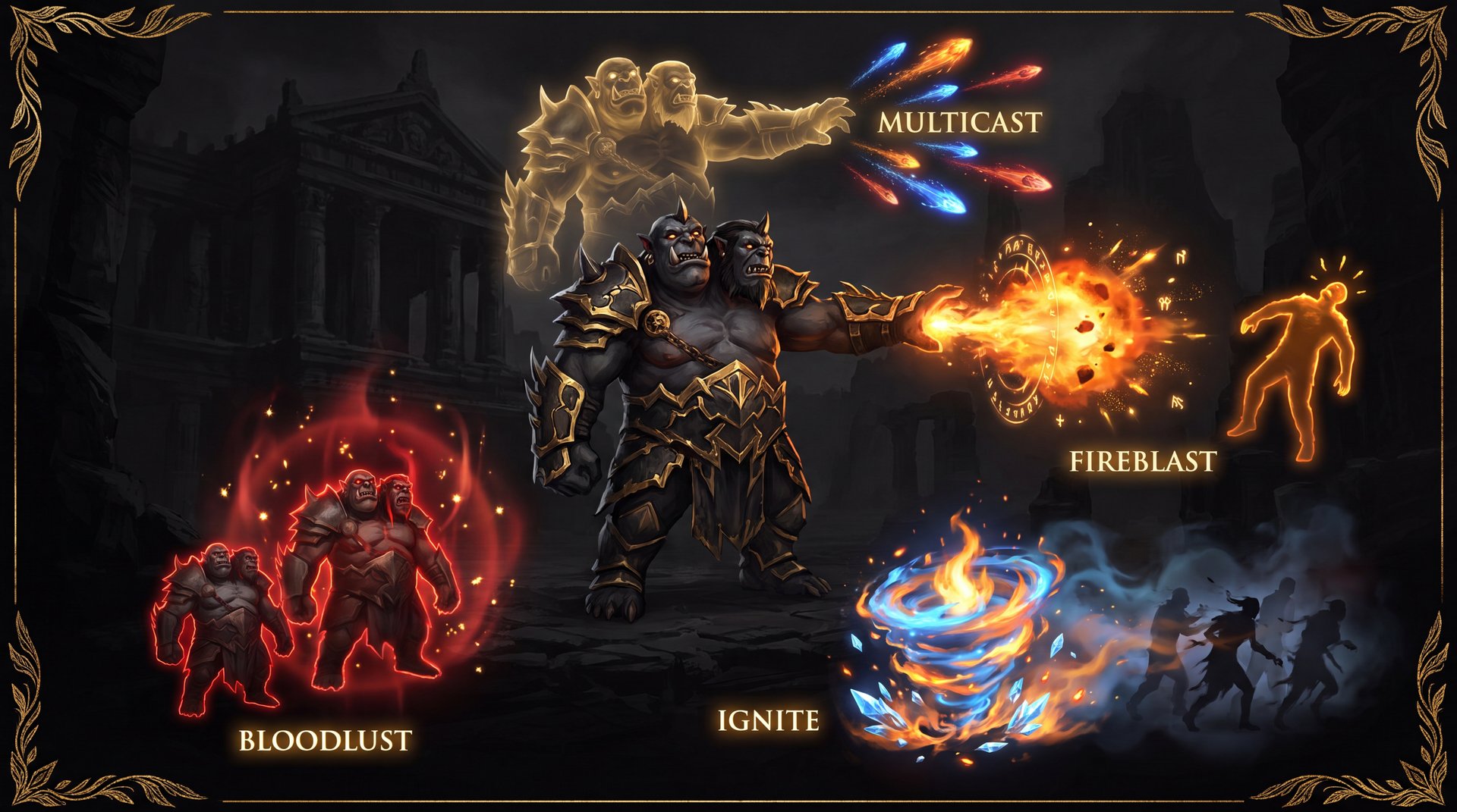 Ogre Magi abilities overview in Dota 2 - Fireblast Ignite Bloodlust Multicast