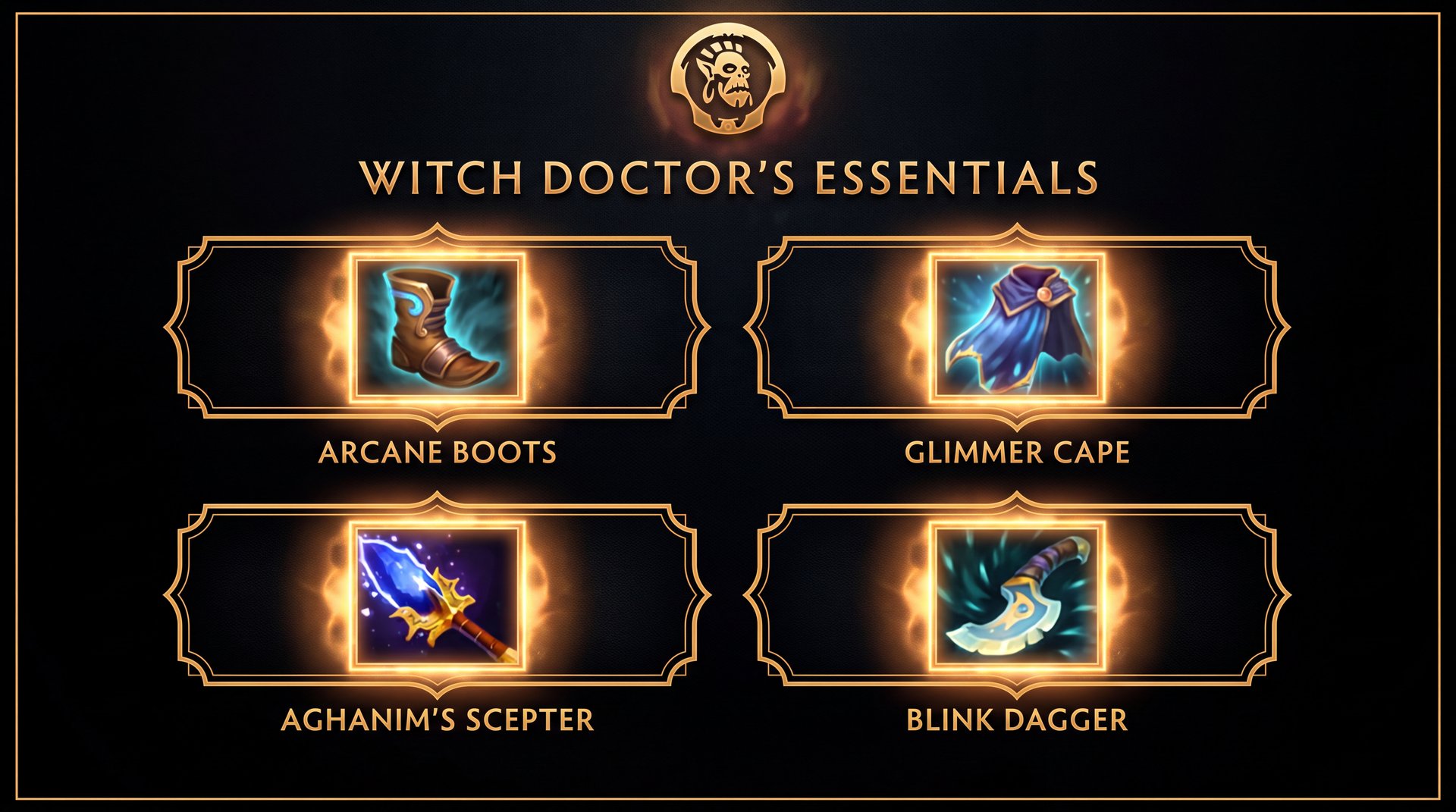 Witch Doctor item build Dota 2 gold accents dark gaming