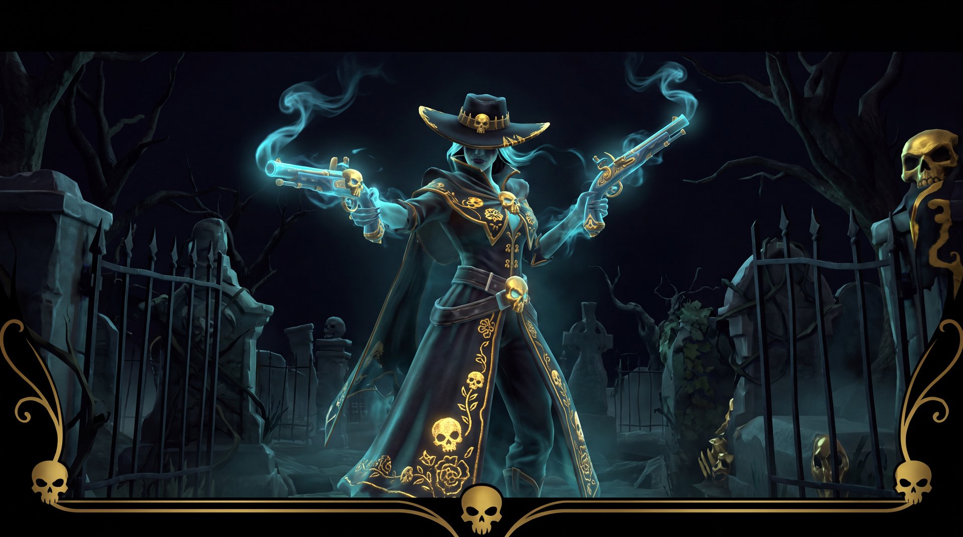 Muerta Dota 2 hero gunslinger pose dark graveyard featured image