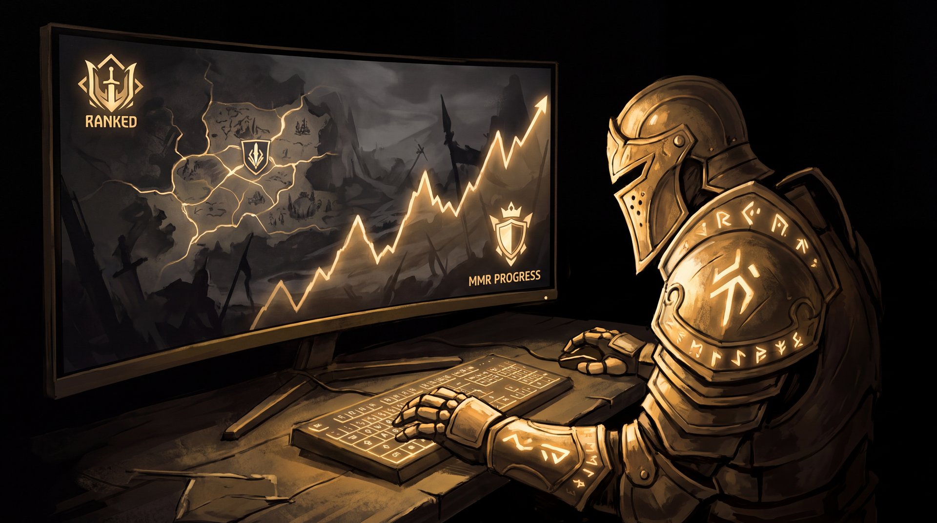 Dota 2 player grinding ranked matches to increase MMR rank through the medal tiers