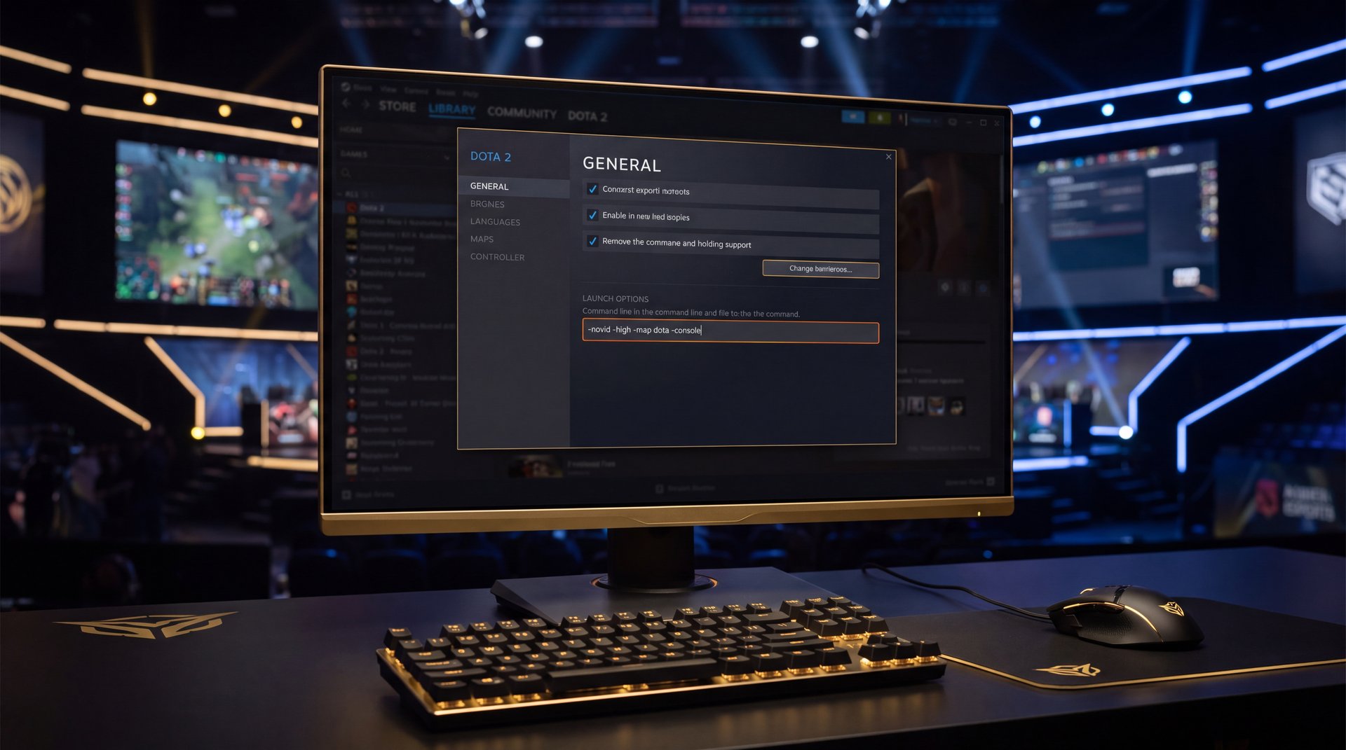 Dota 2 Steam launch options settings configuration window