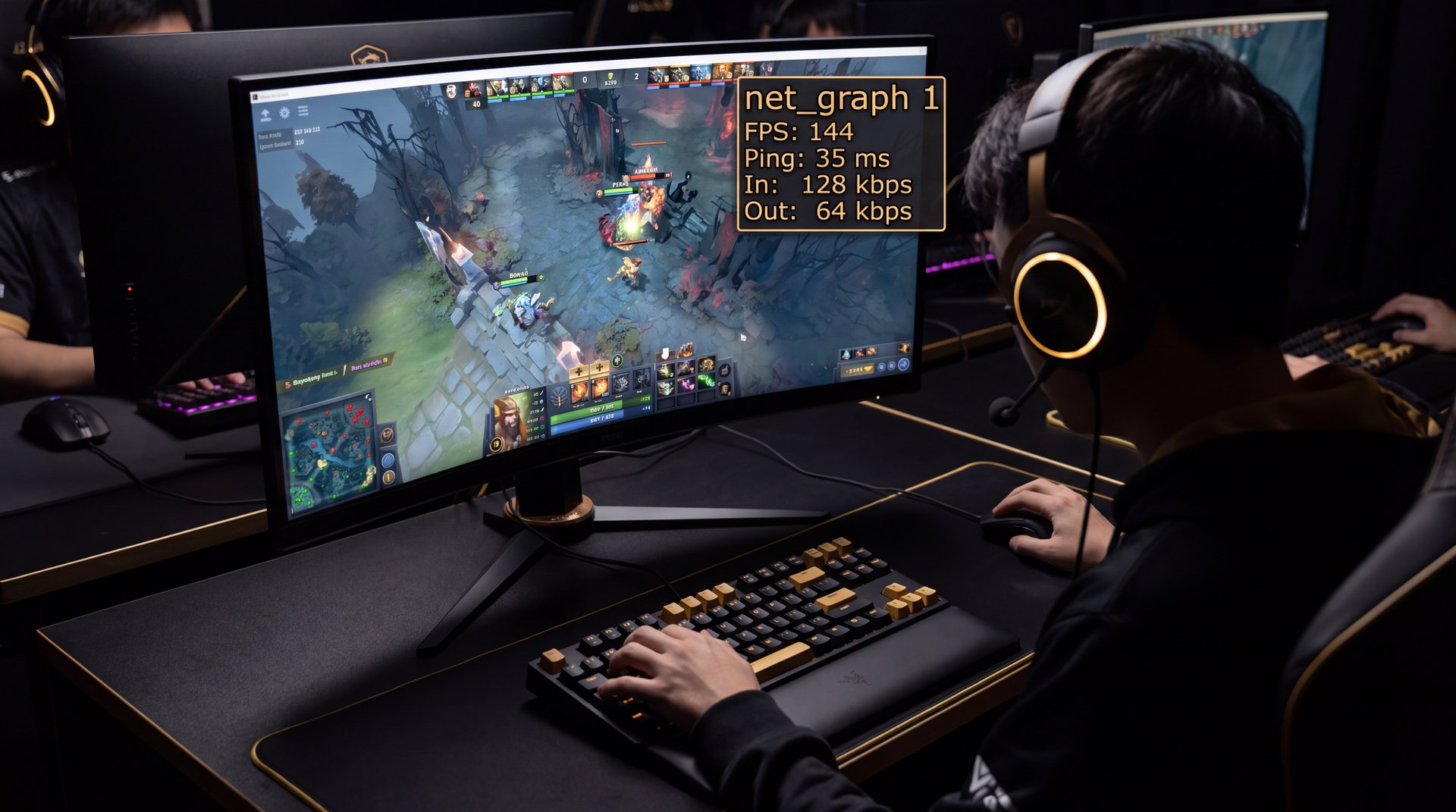 Dota 2 net_graph monitoring ping and FPS for Iranian players