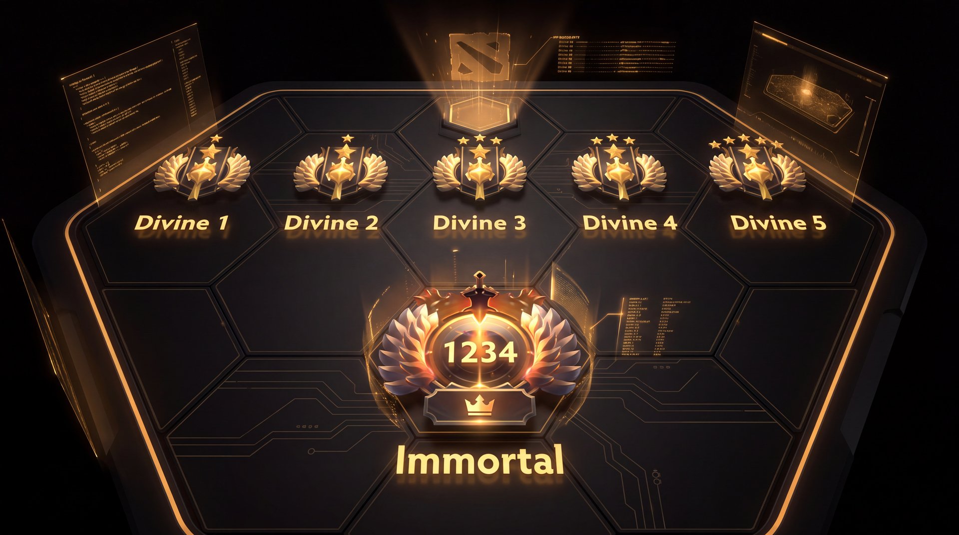 Dota 2 Divine and Immortal rank medals comparison chart with MMR thresholds