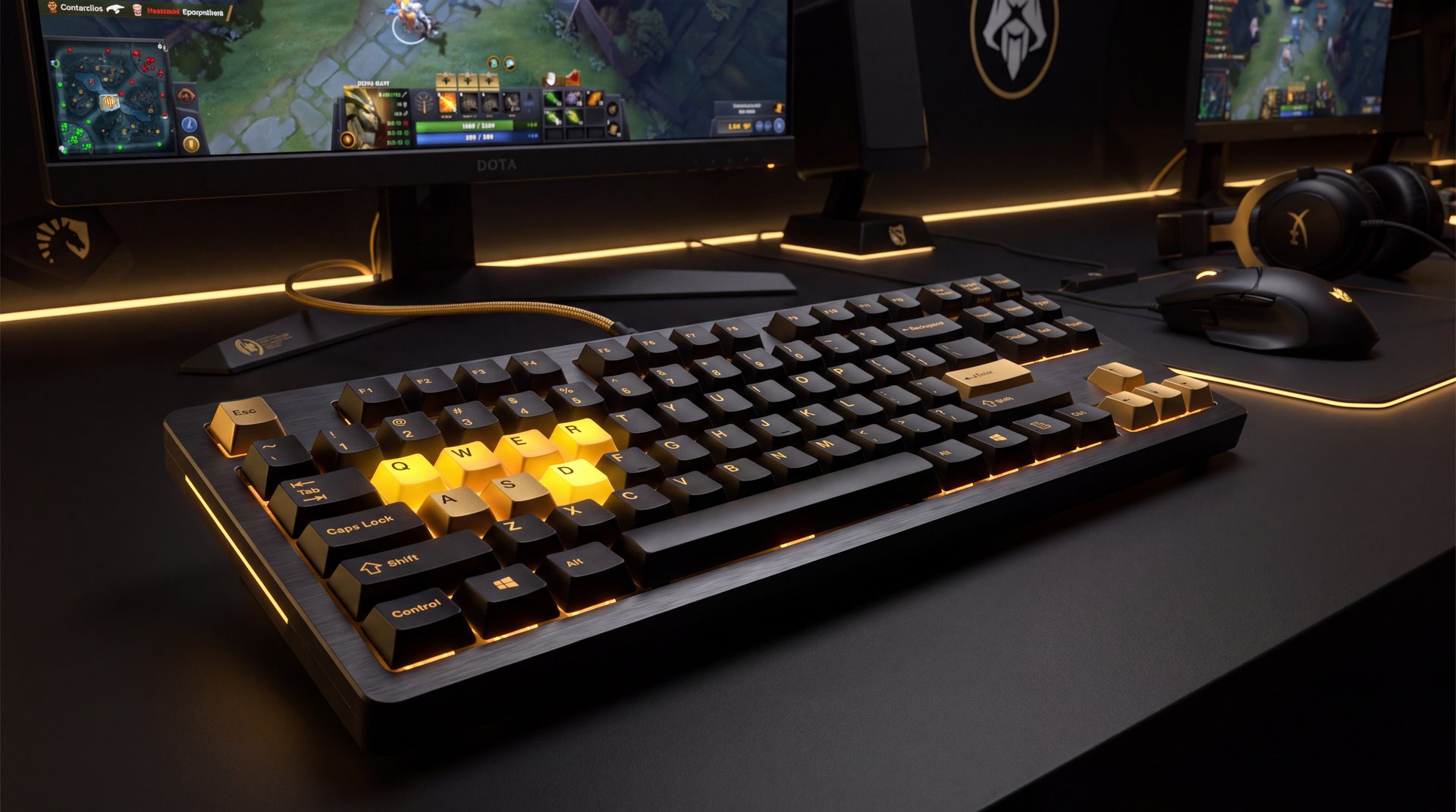 Professional Dota 2 keyboard layout keybinds QWER pro gaming setup