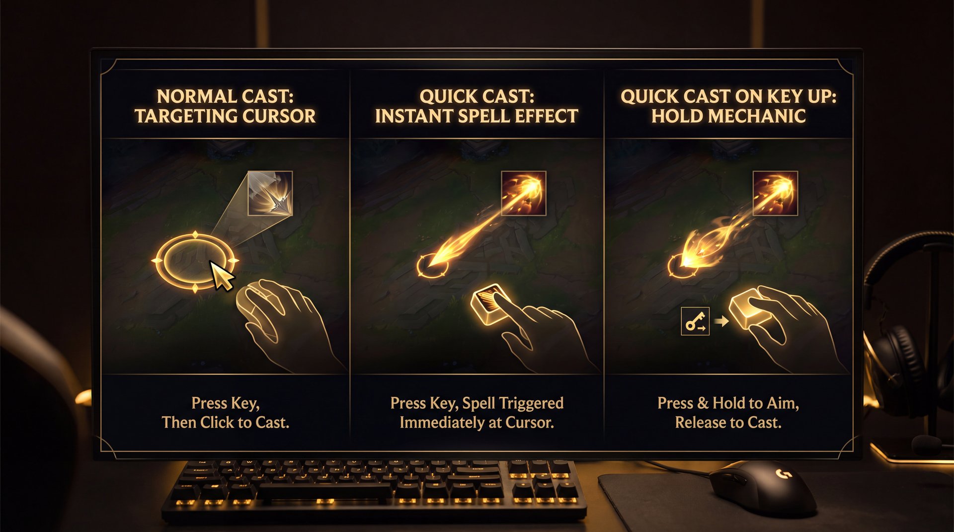 Dota 2 three cast modes comparison quickcast normal cast professional settings