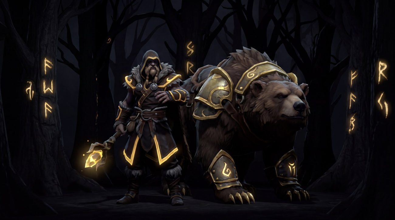 Lone Druid hero with Spirit Bear companion in dark cinematic Dota 2