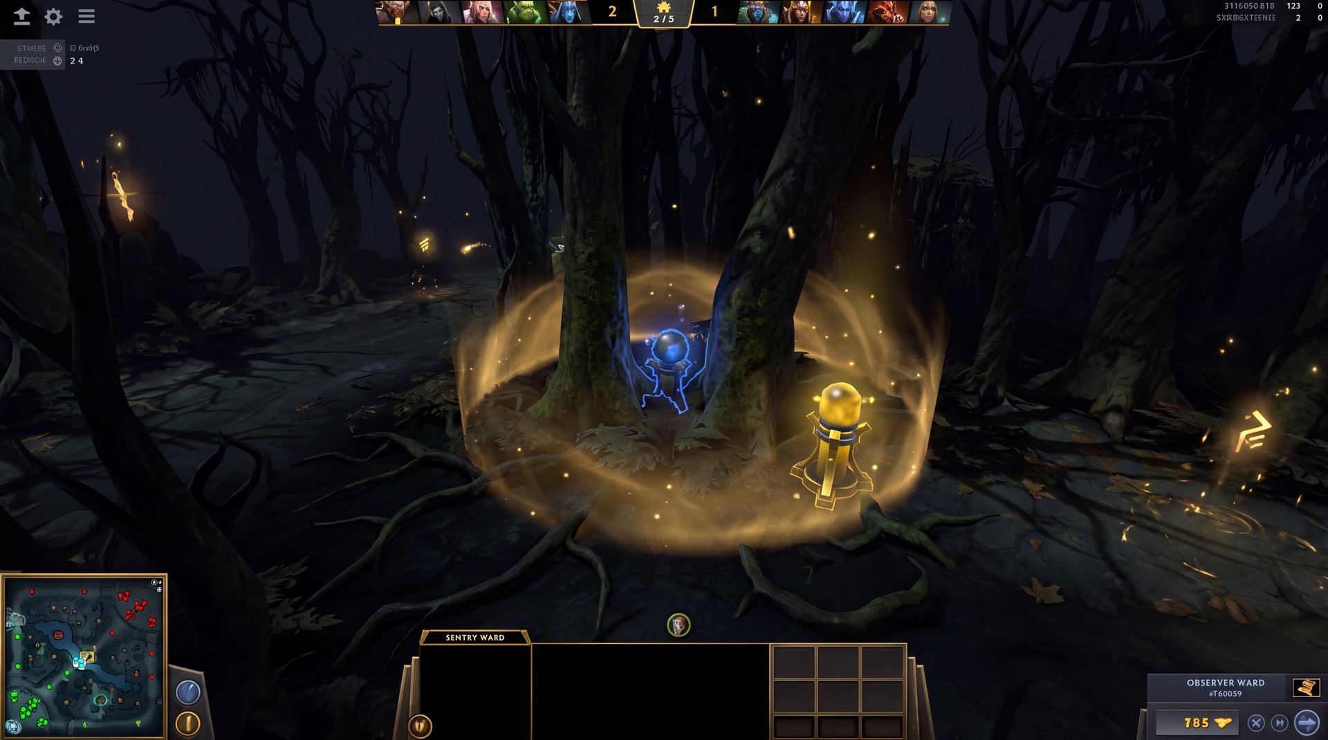 DeWarding technique using Sentry Ward to reveal and destroy enemy Observer Wards in Dota 2