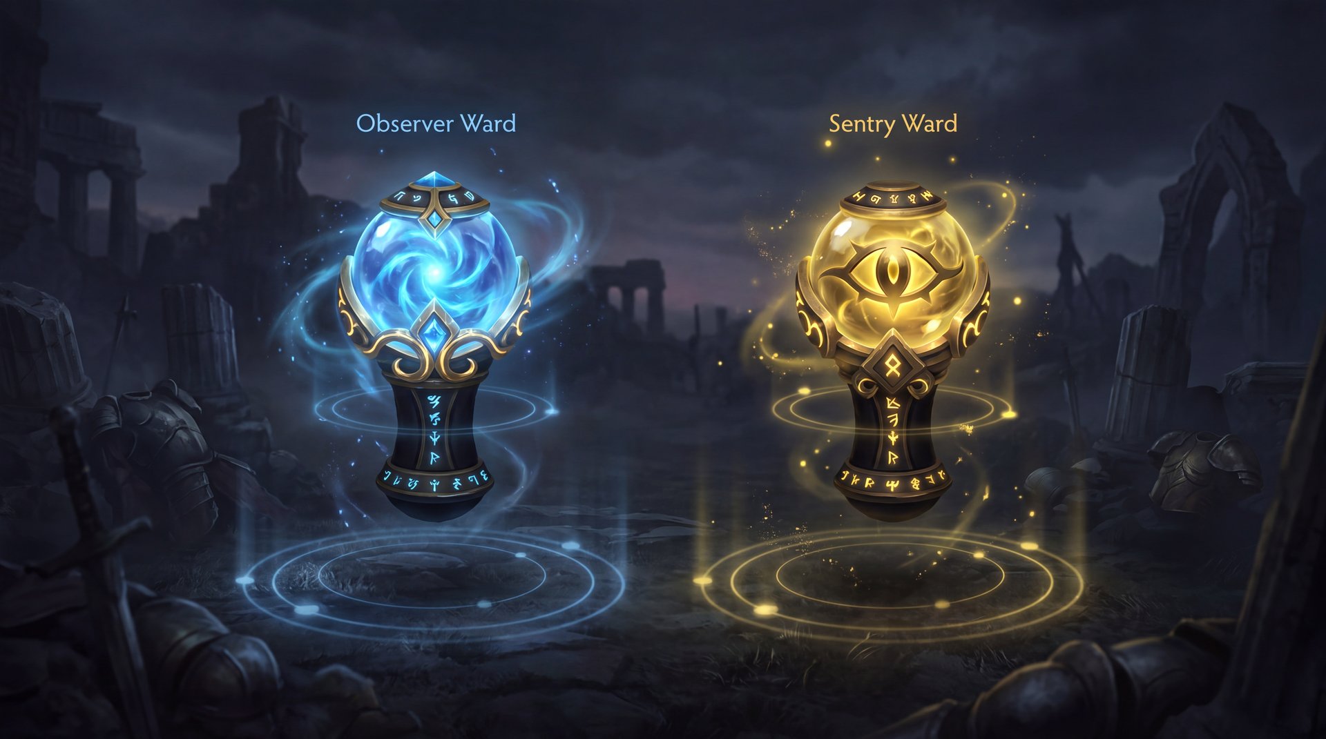 Observer Ward and Sentry Ward mechanics comparison diagram in Dota 2