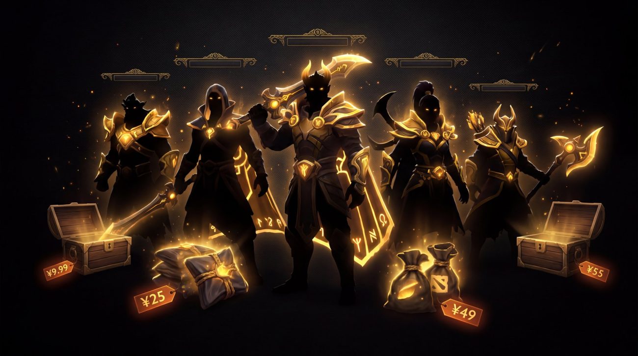Dota 2 budget hero cosmetic sets showcase with gold accents
