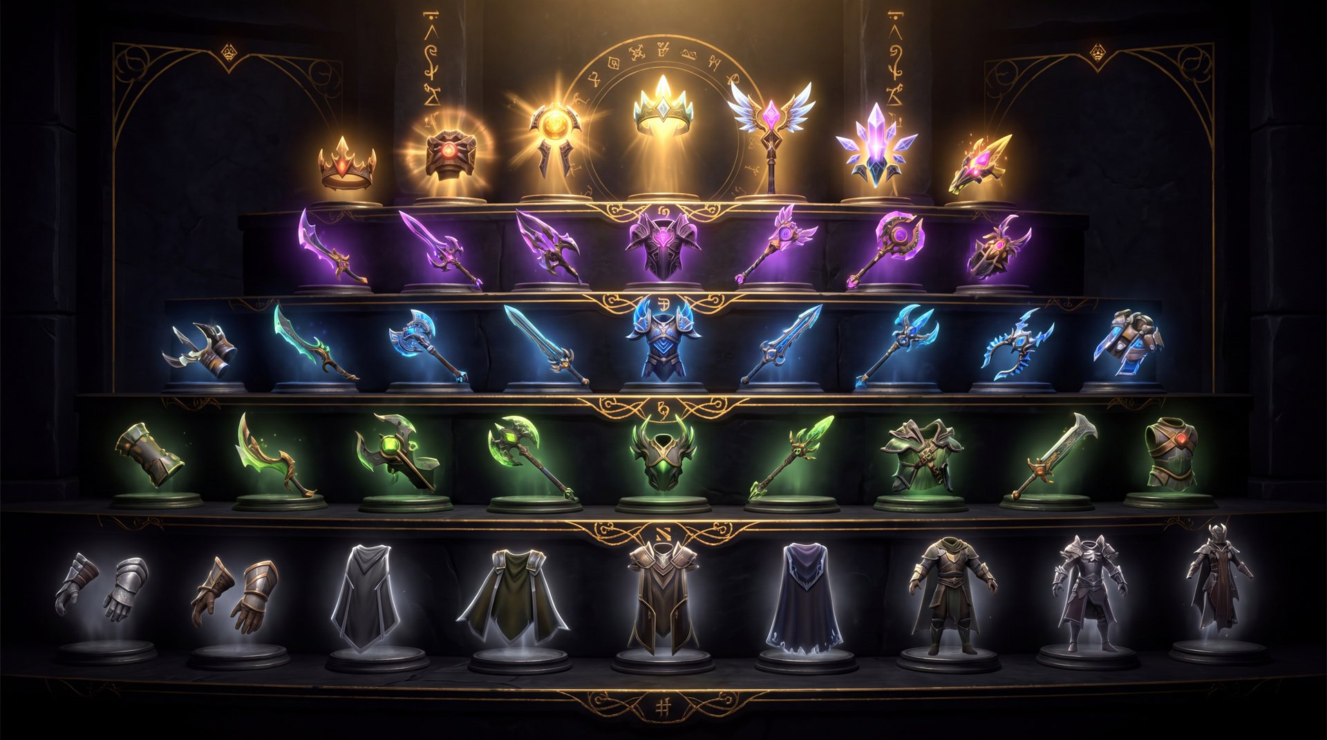 Dota 2 cosmetic set rarity tiers visual comparison from Rare to Immortal