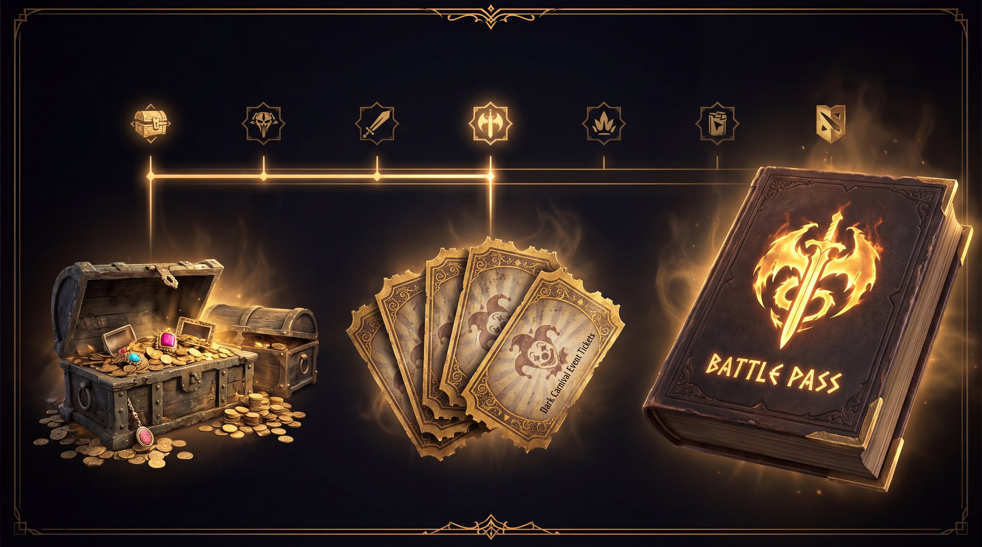 Dota 2 Battle Pass Dark Carnival Crownfall evolution comparison timeline dark gaming aesthetic