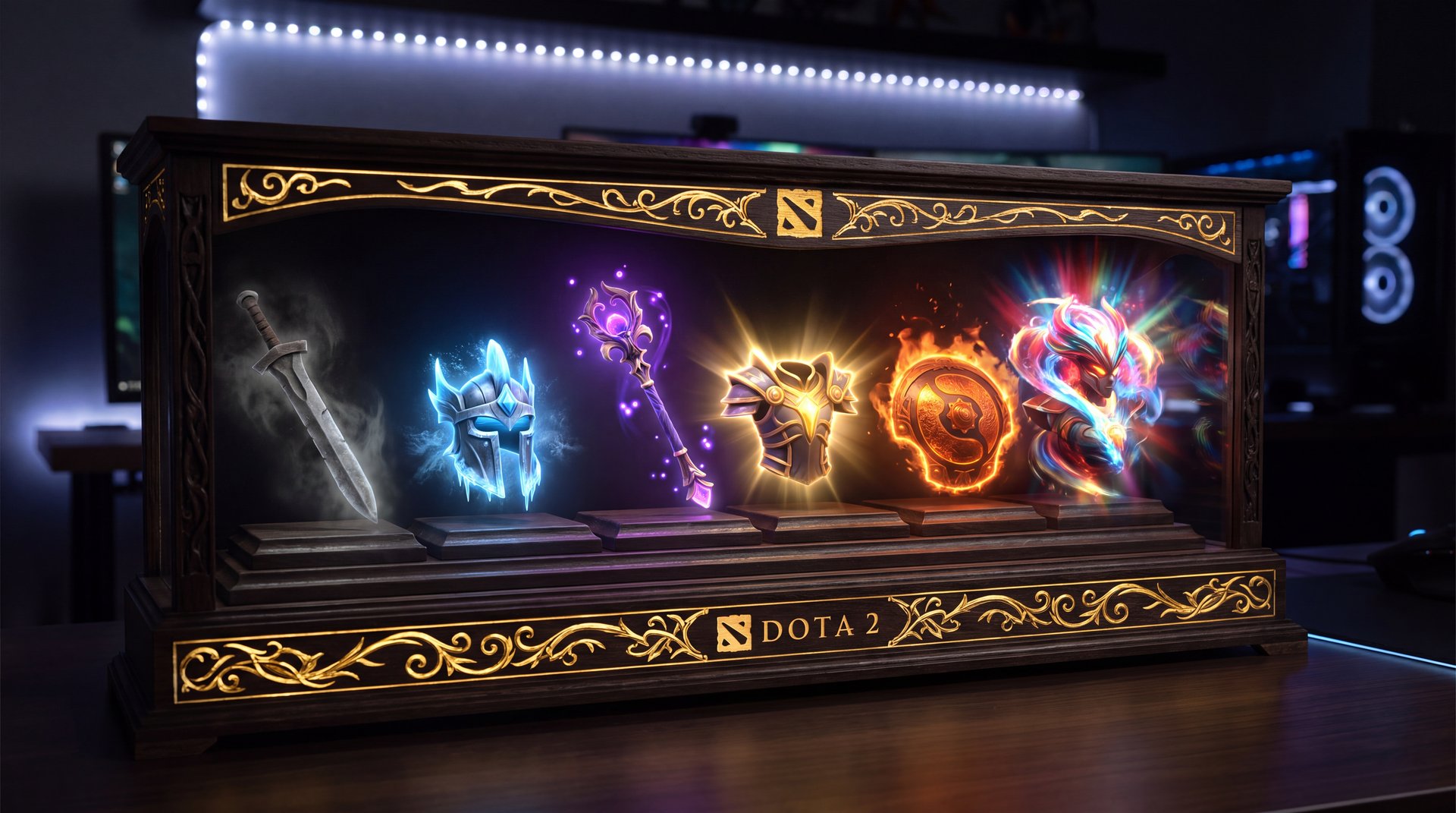 Dota 2 cosmetic rarity tiers color comparison Common Uncommon Rare Mythical Legendary Immortal Arcana