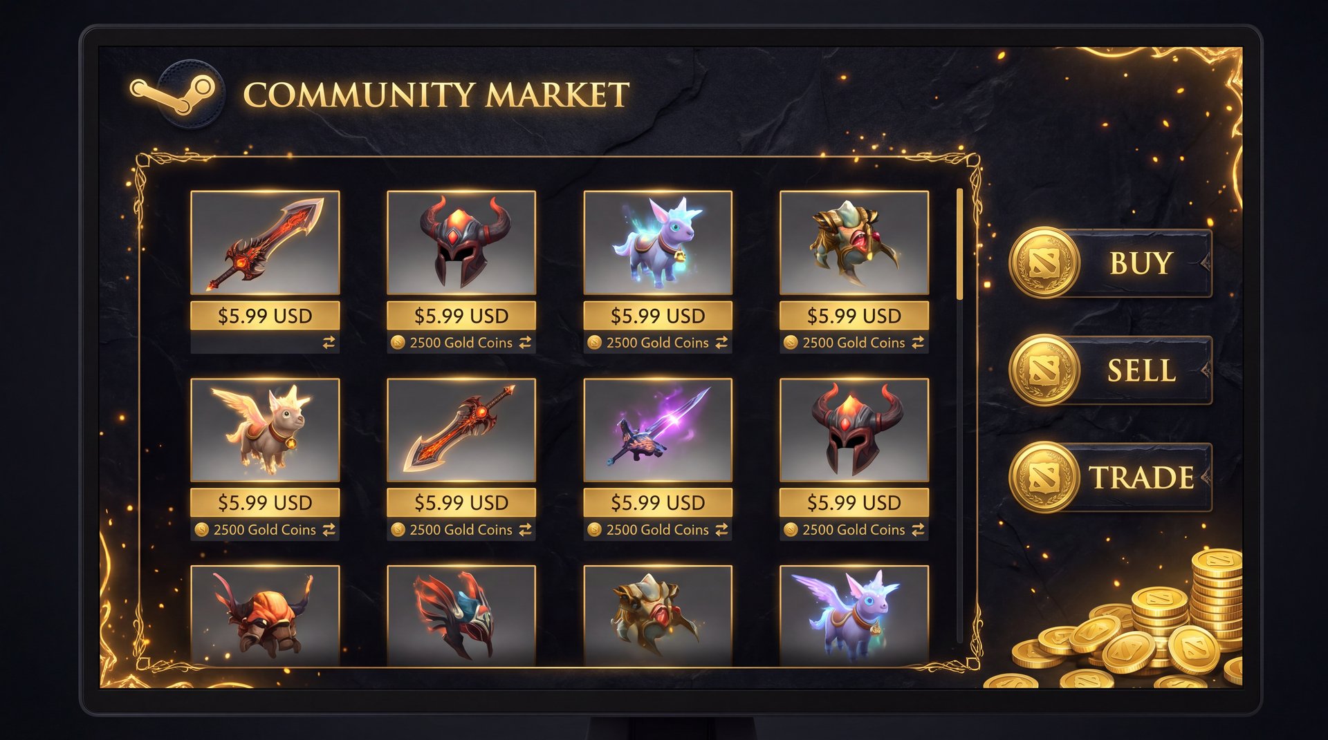 Dota 2 Steam Market price chart cosmetic items rarity vs value trading