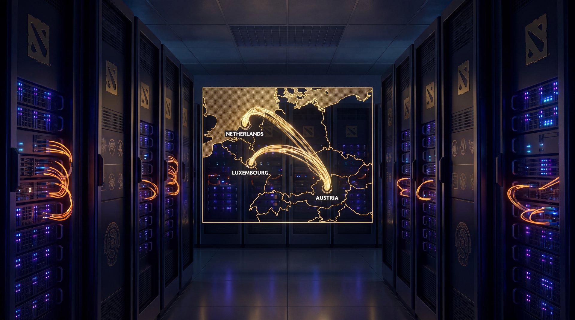Dota 2 Europe server nodes map Luxembourg Austria Frankfurt data centers for Middle East players