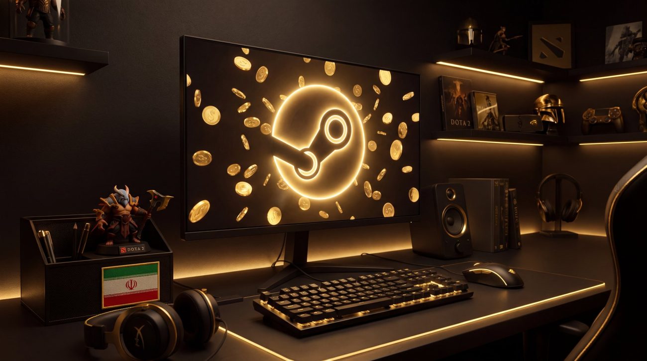 Steam wallet purchase methods for Iranian Dota 2 players - dark gaming aesthetic
