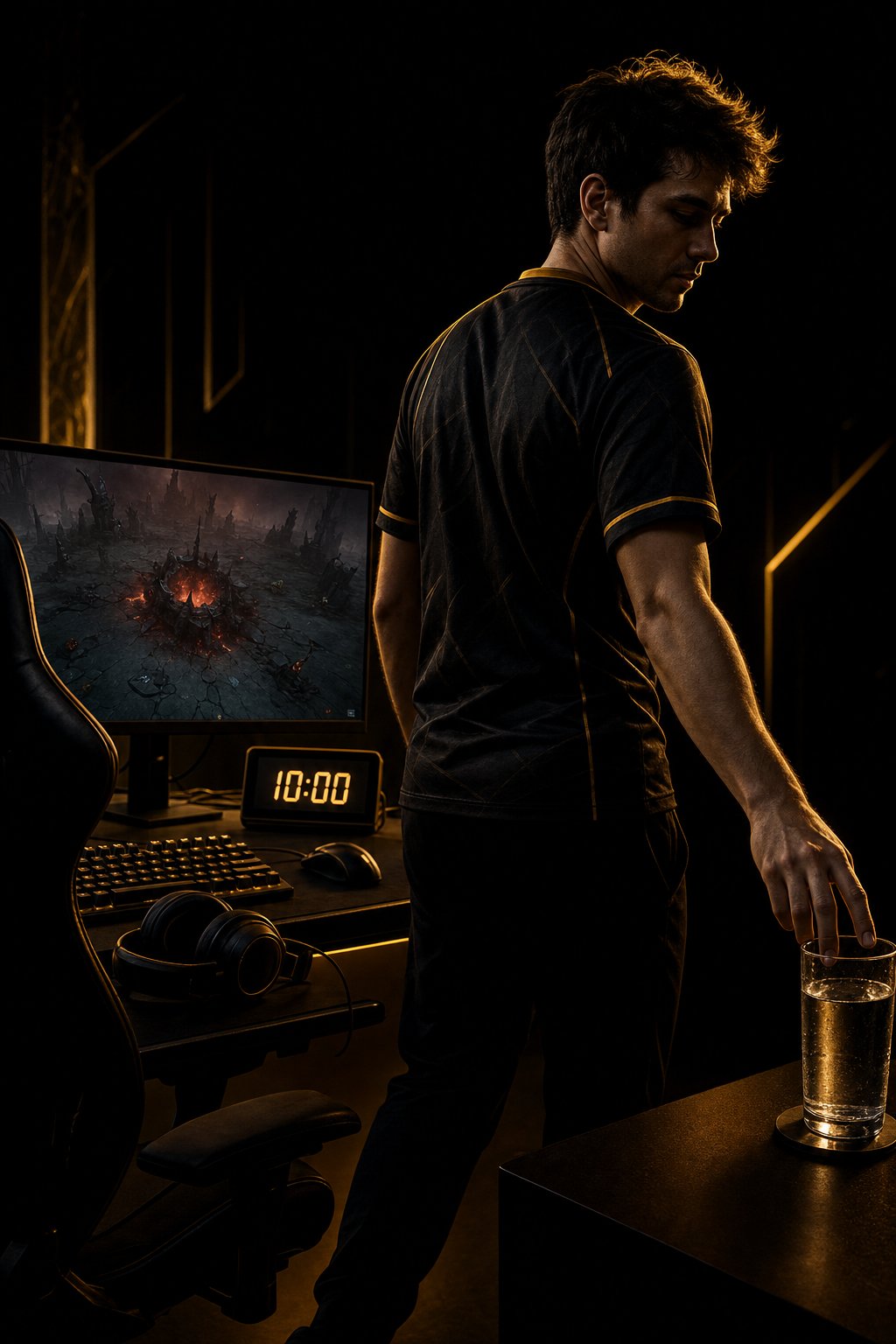 Dota 2 player review post-loss checklist notes gold and black gaming aesthetic cinematic