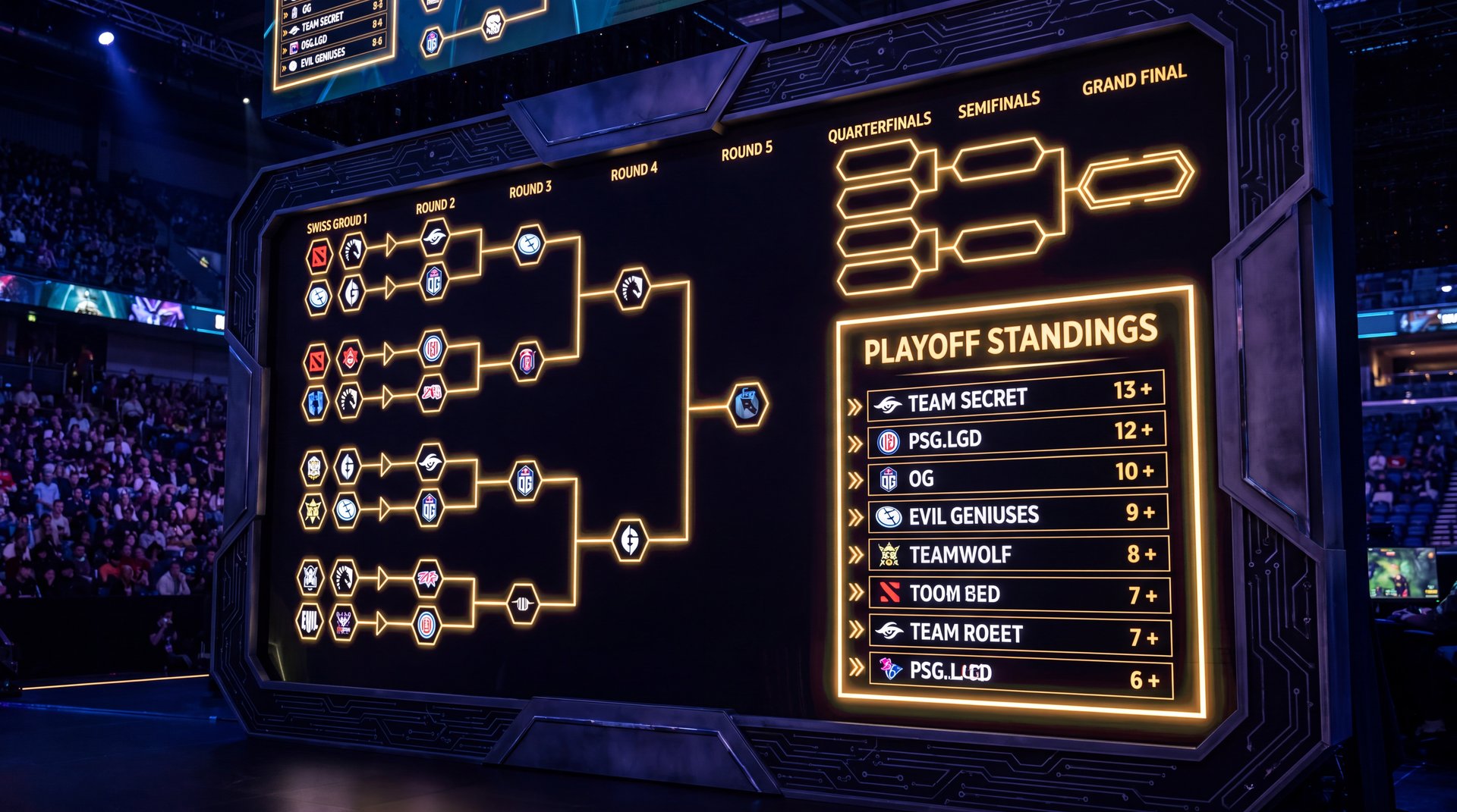 TI 2026 group stage Swiss bracket tournament standings results