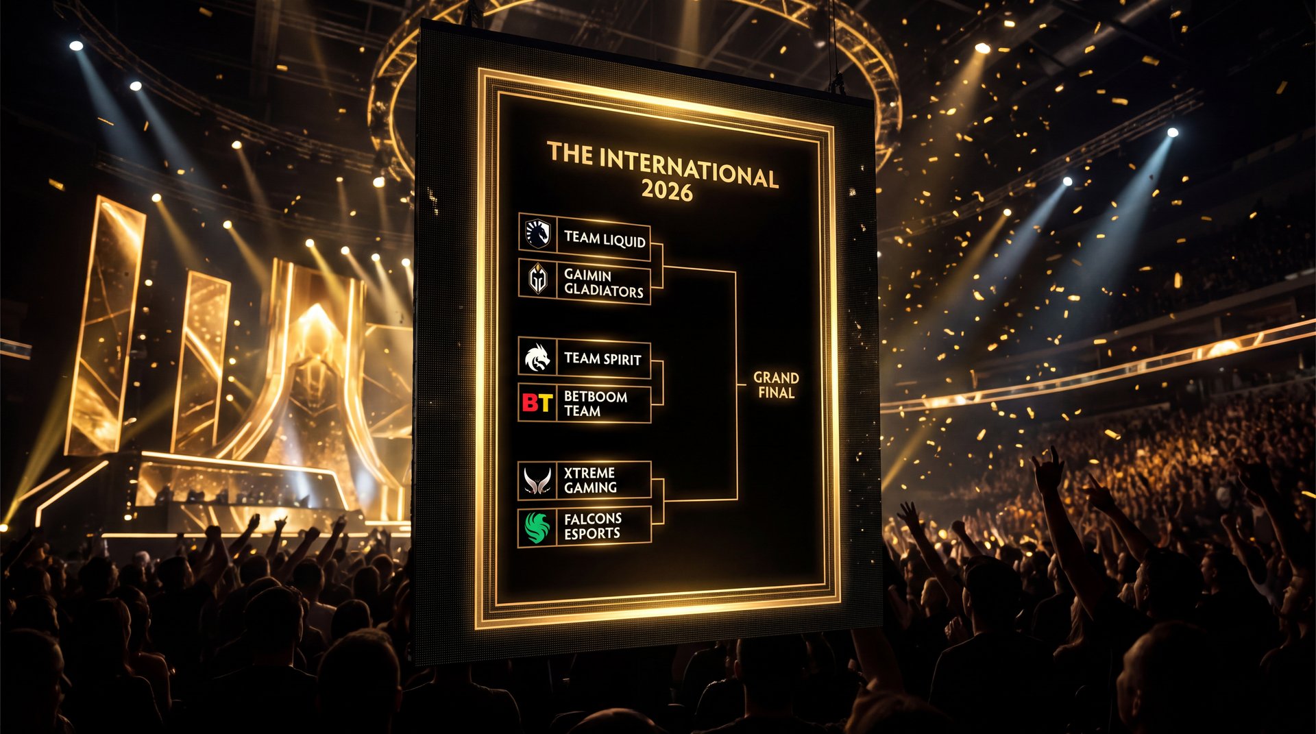 TI 2026 Shanghai Upper Bracket Semifinals bracket showing TEAM VISION and Team Yandex advancing with gold accents