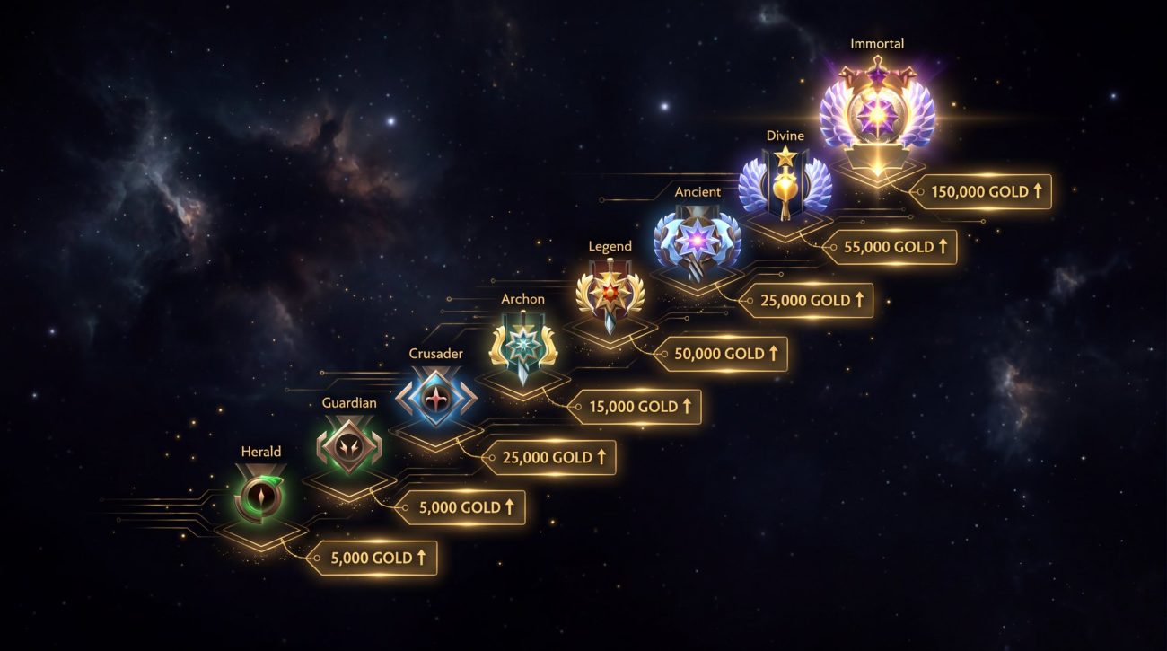 Dota 2 account prices Iran rank medals market value gold black background