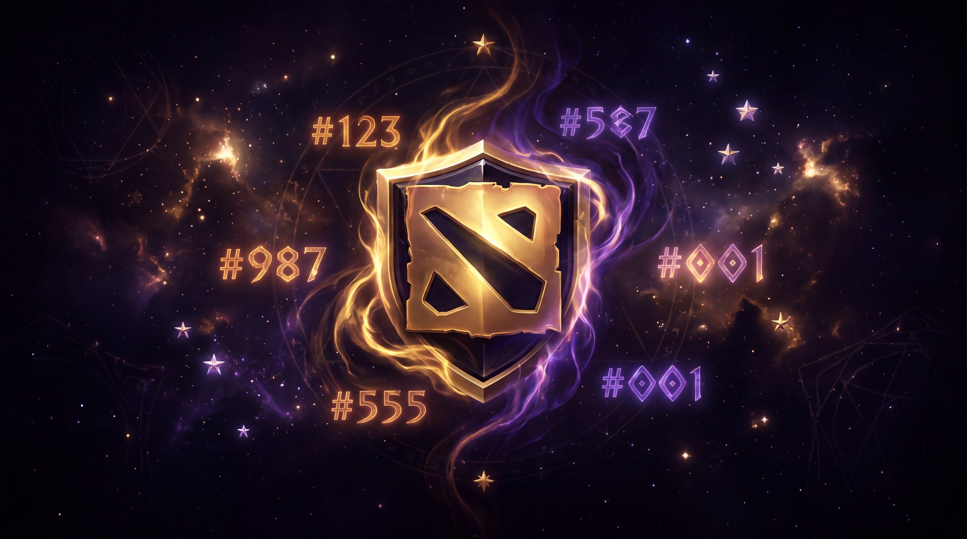 Dota 2 Immortal rank badge with golden energy rays in dark atmosphere