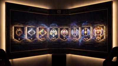 Dota 2 rank medals from Herald to Immortal showing MMR progression after Summer Scrub