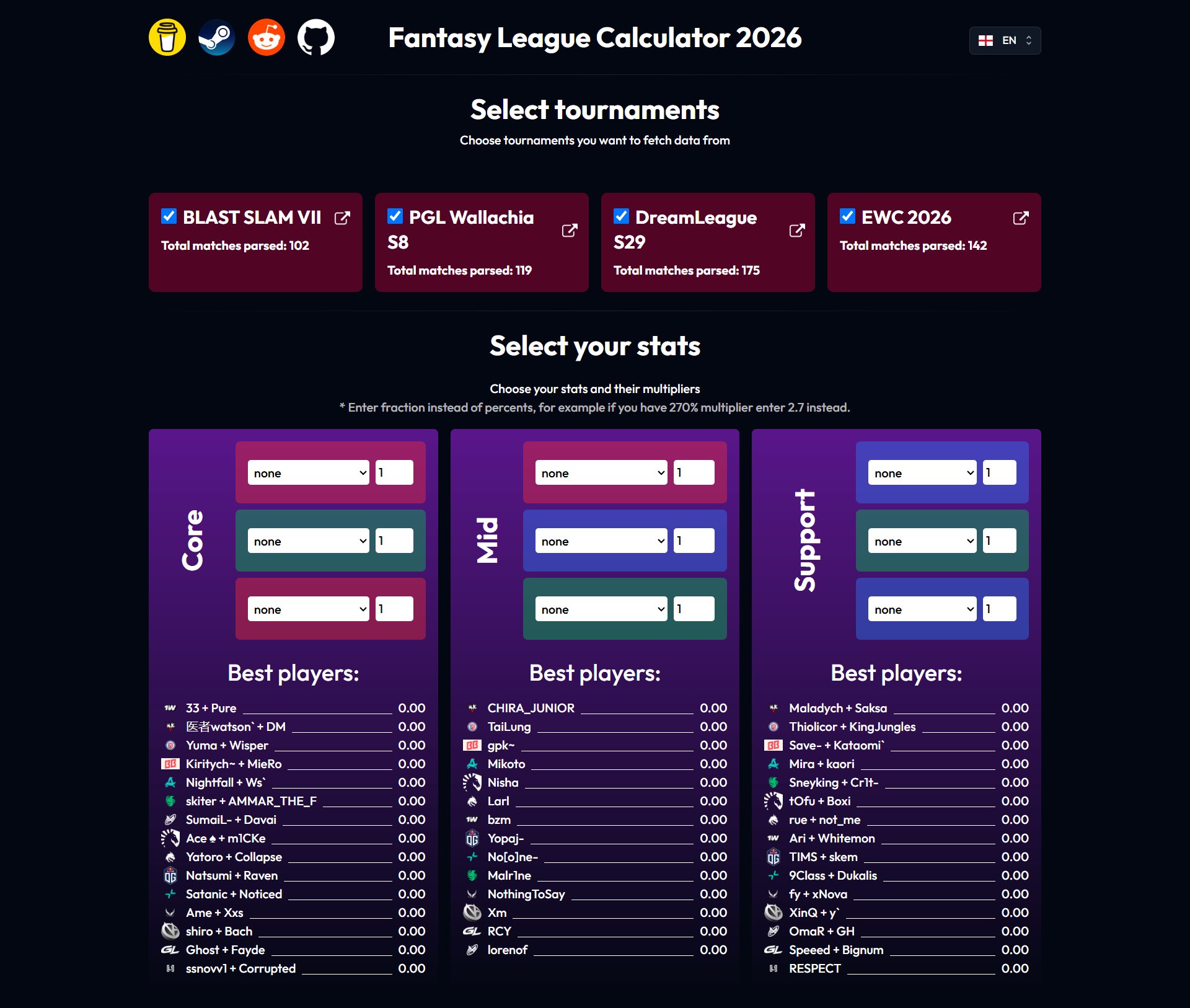 bydoodle Fantasy League Calculator 2026 community tool player ranking interface