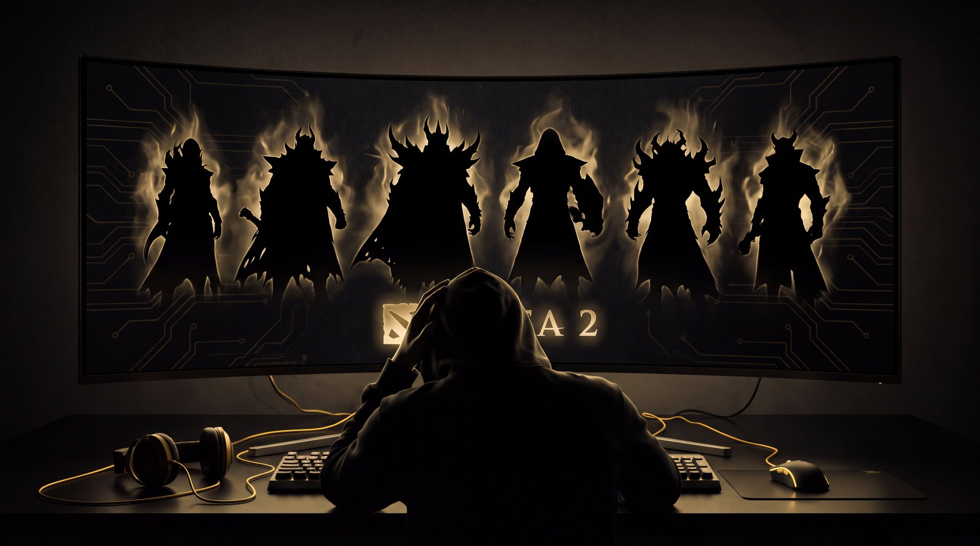 Dota 2 most frustrating heroes silhouettes dark gaming atmosphere