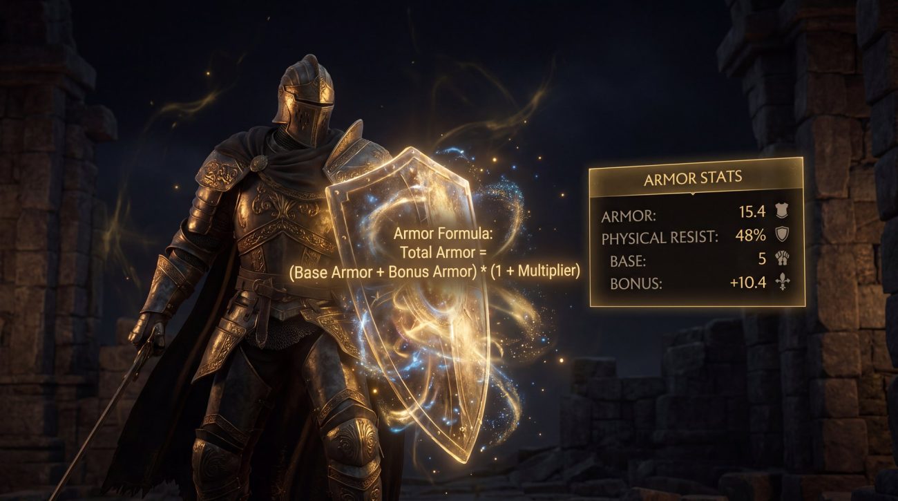 Dota 2 armor mechanics guide showing shield protection and physical damage reduction formula