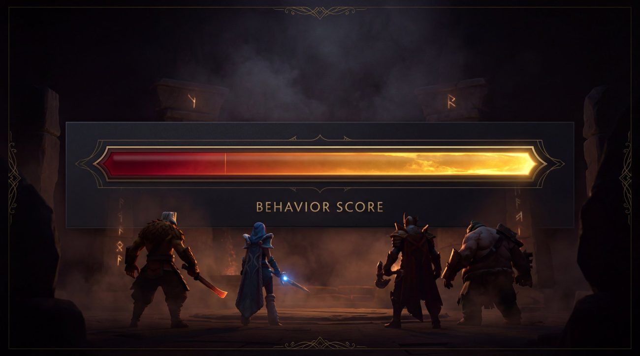Dota 2 behavior score meter visualization with hero silhouettes