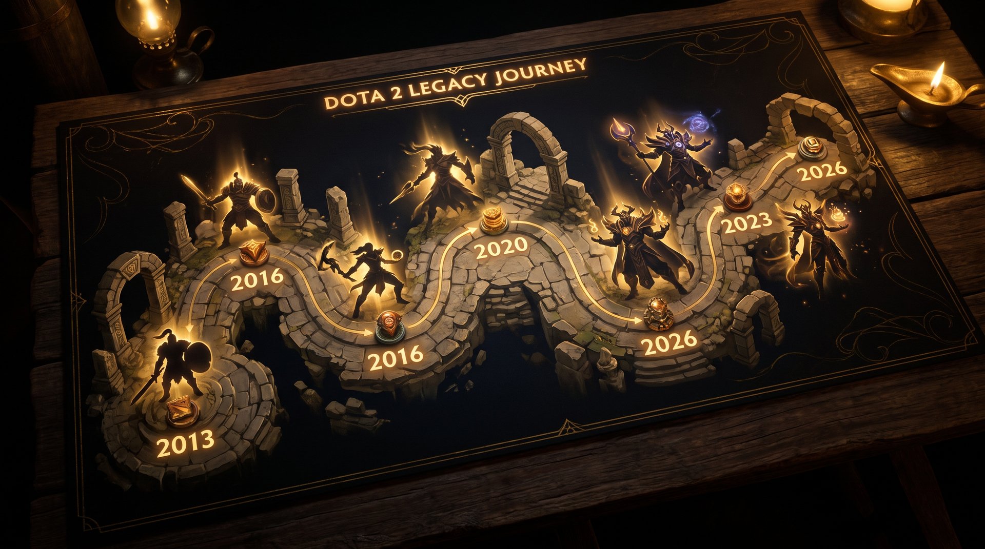 Dota 2 game history timeline from 2013 to 2026 evolution