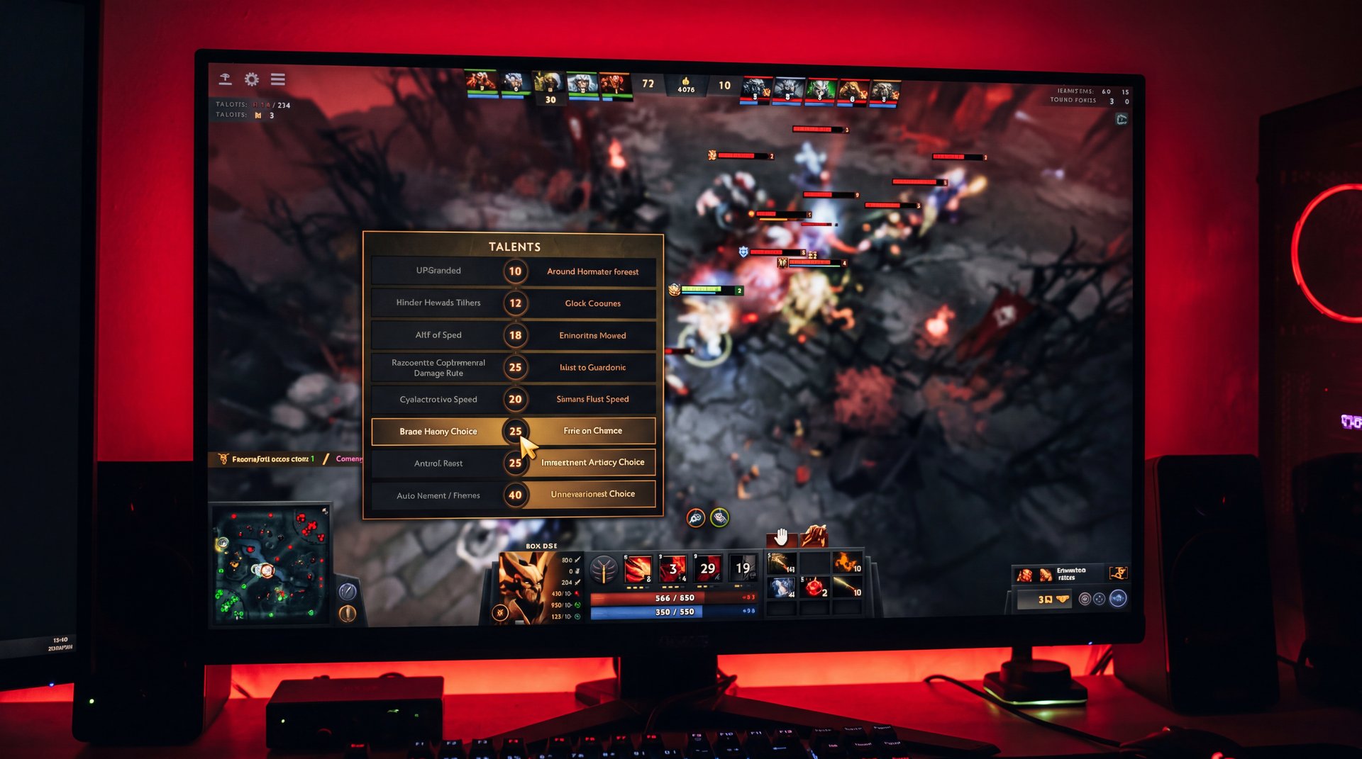 Dota 2 talent selection screen during teamfight