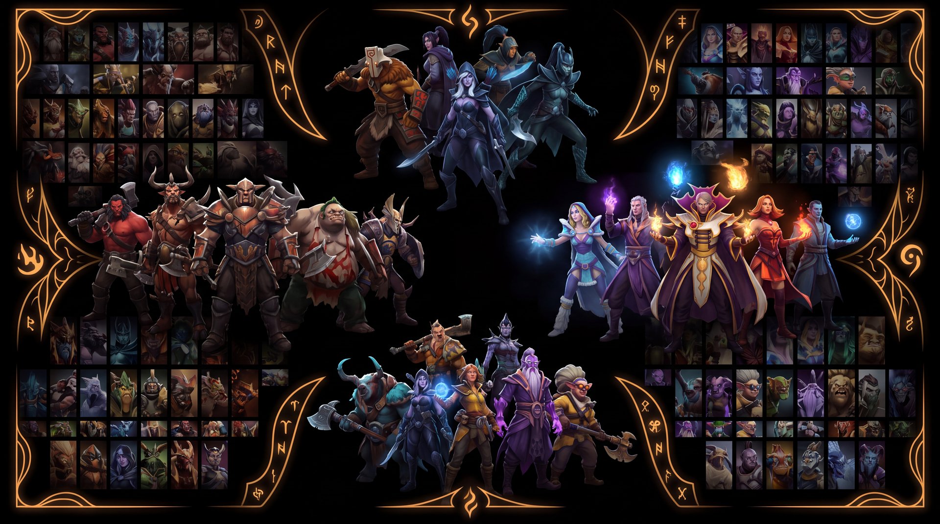 All Dota 2 heroes complete list - cinematic collage of 127 heroes Strength Agility Intelligence Universal