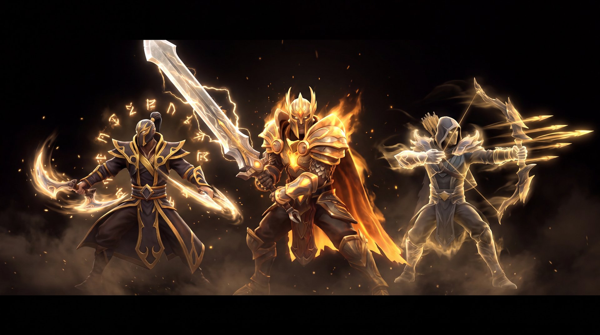 Dota 2 Carry heroes in Arcana and Legendary cosmetic sets with particle effects