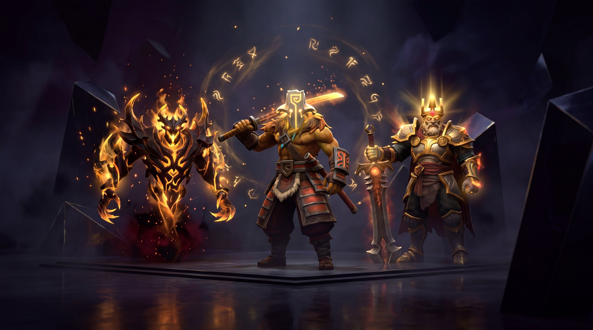 Dota 2 hero cosmetics showcase - Arcana and Legendary sets glowing with particle effects