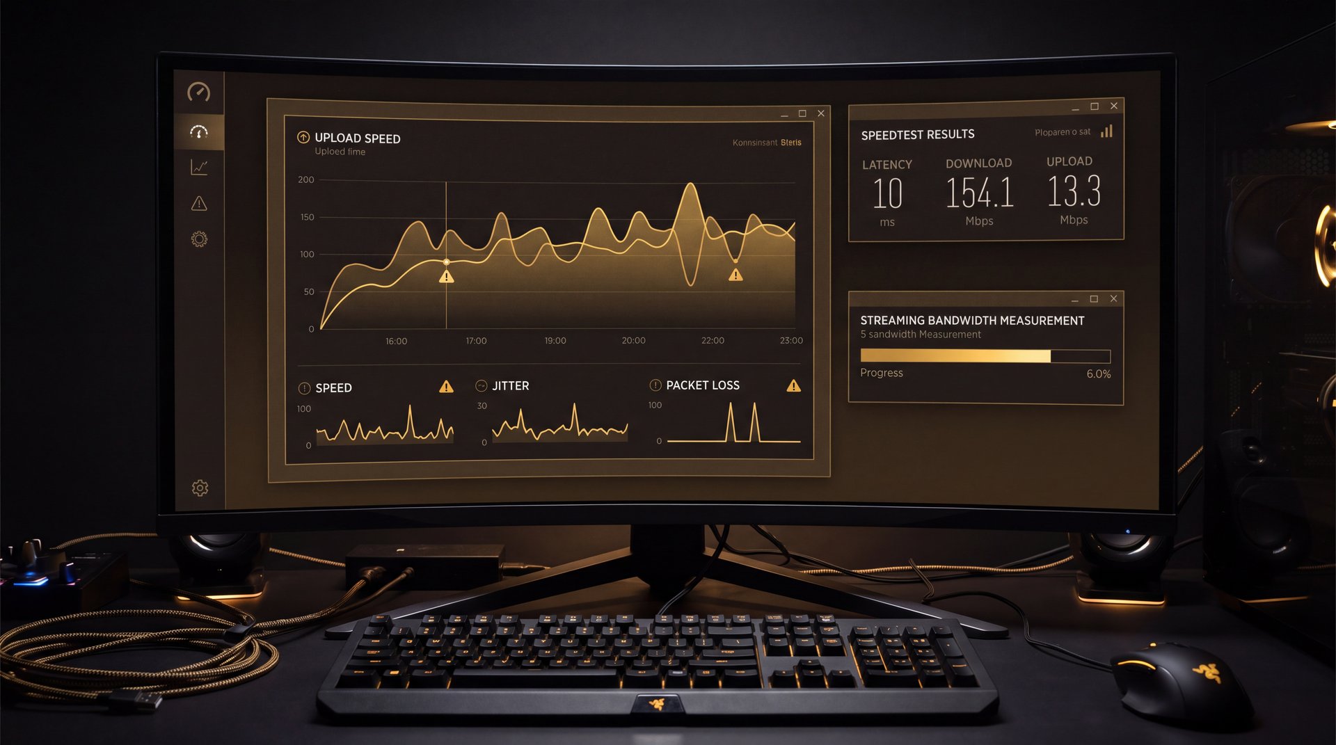 Upload stability testing tools for streaming Dota 2 in Iran - dark cinematic gold accents