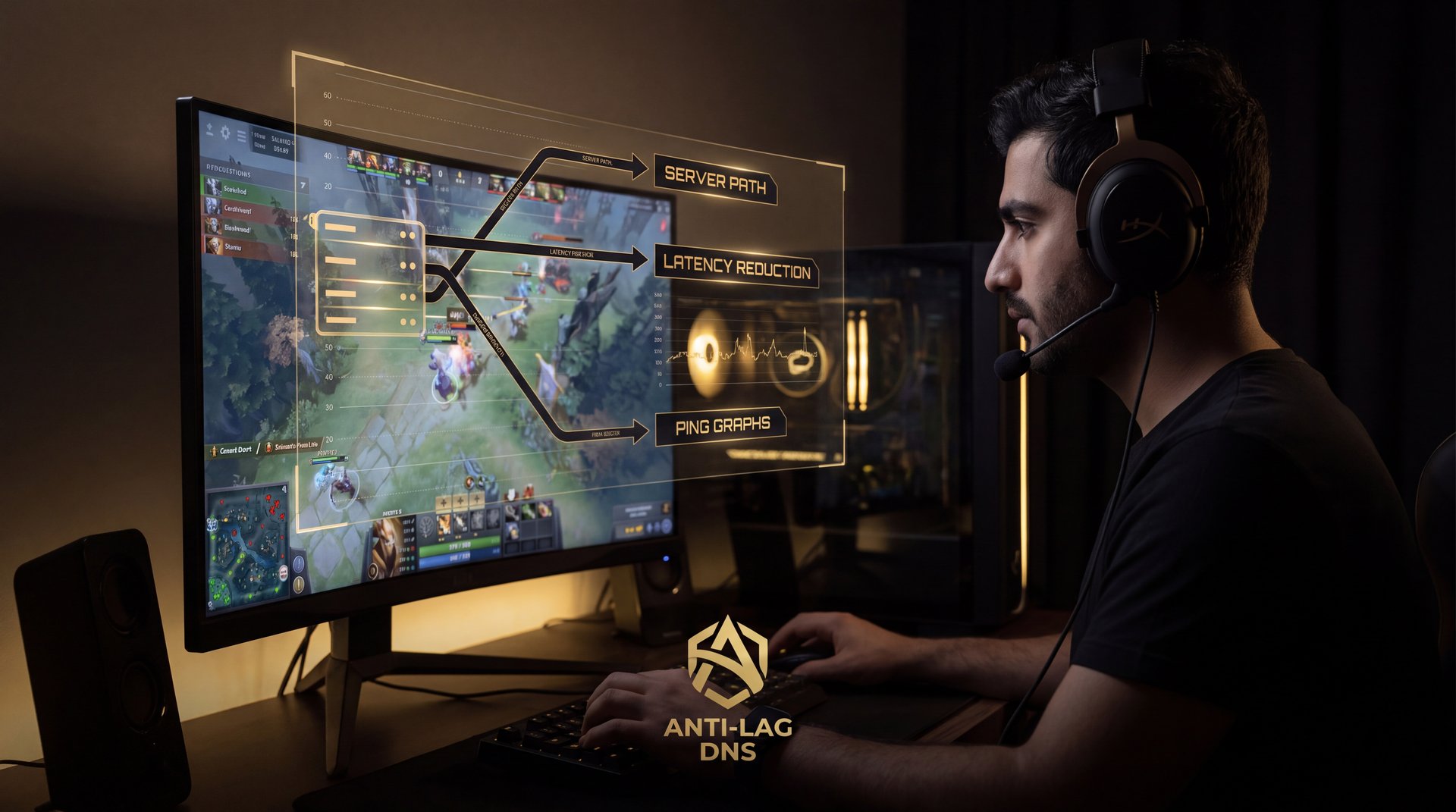 Dota 2 gaming DNS anti-lag routing service concept for Iranian players ping optimization
